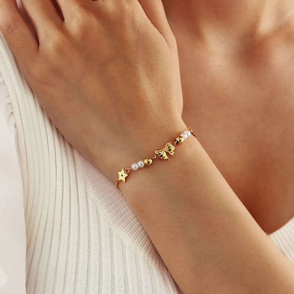 2025 New Trendy Metal Bracelet For Women Ins Style Stainless Steel Bow Bracelet Summer Beach Hand Decoration Jewelry Chain