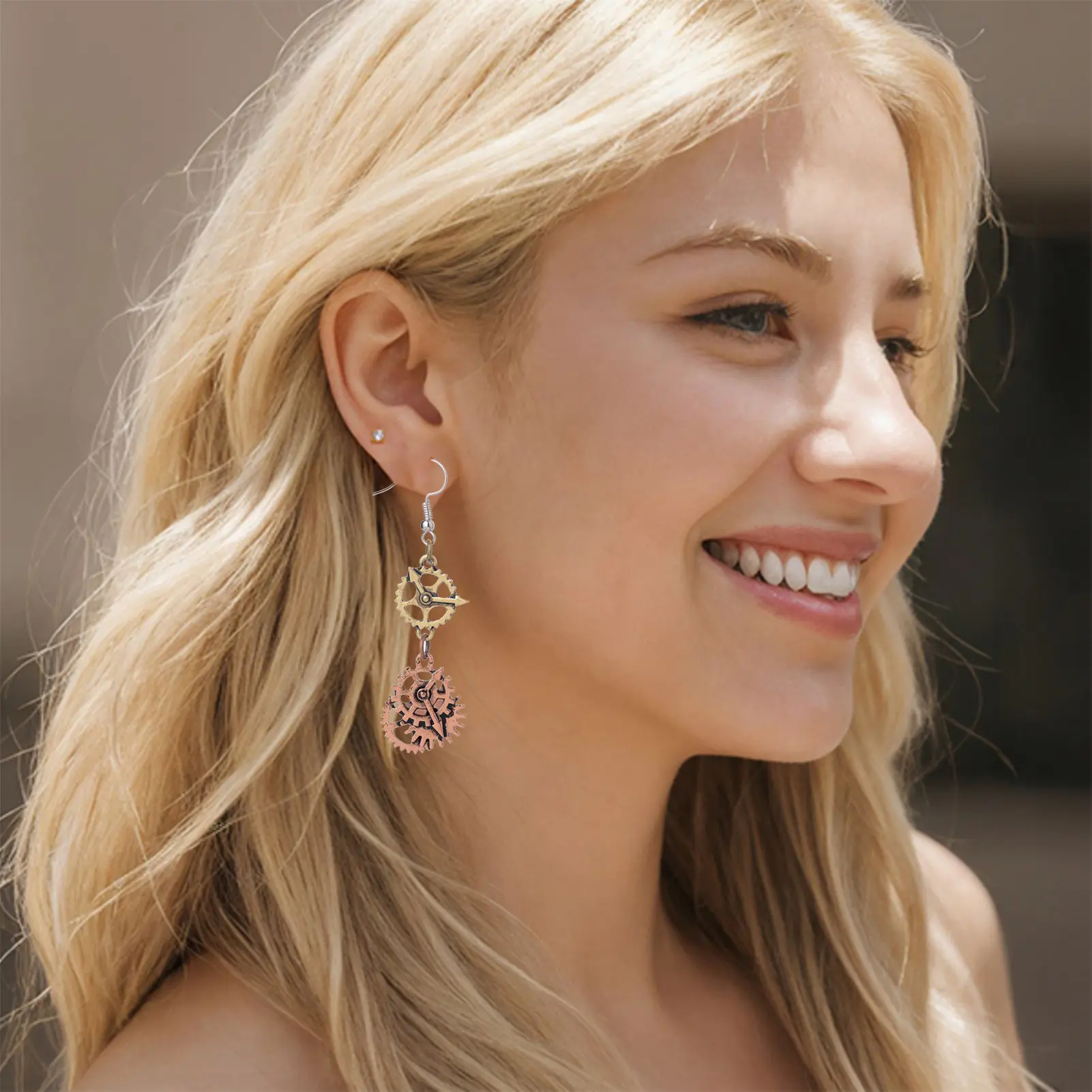 Personalized Jewelry Set For Women Trendy Gear Shaped Neck Earring Metallic Punk Style Girls Ear Neck Jewelry Accessories