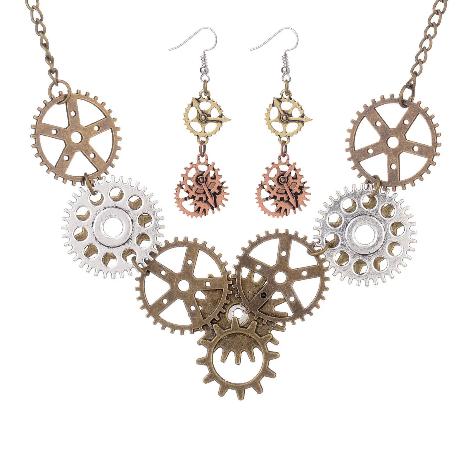 Personalized Jewelry Set For Women Trendy Gear Shaped Neck Earring Metallic Punk Style Girls Ear Neck Jewelry Accessories