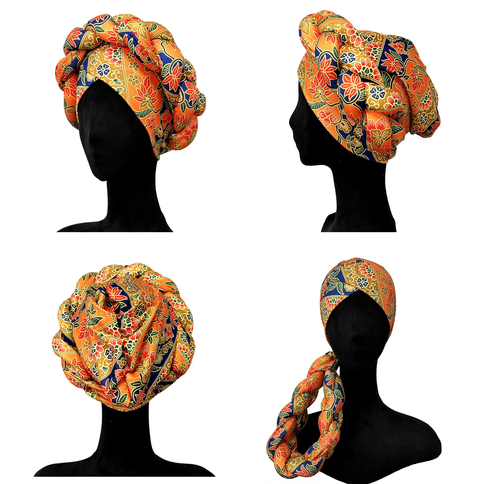 Ethnic Style Headscarf For Women Sheep Bone Braid Printed Hat Fashionable Breathable Quick Drying Cross Hat Clothing Accessories