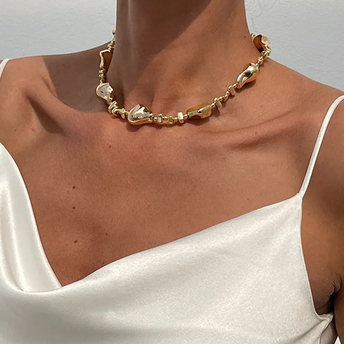 INS Gravel Necklace Trendy Geometric Bead Collarbone Chain Summer Beach Neck Decoration Chain Girls Fashion Jewelry Choker