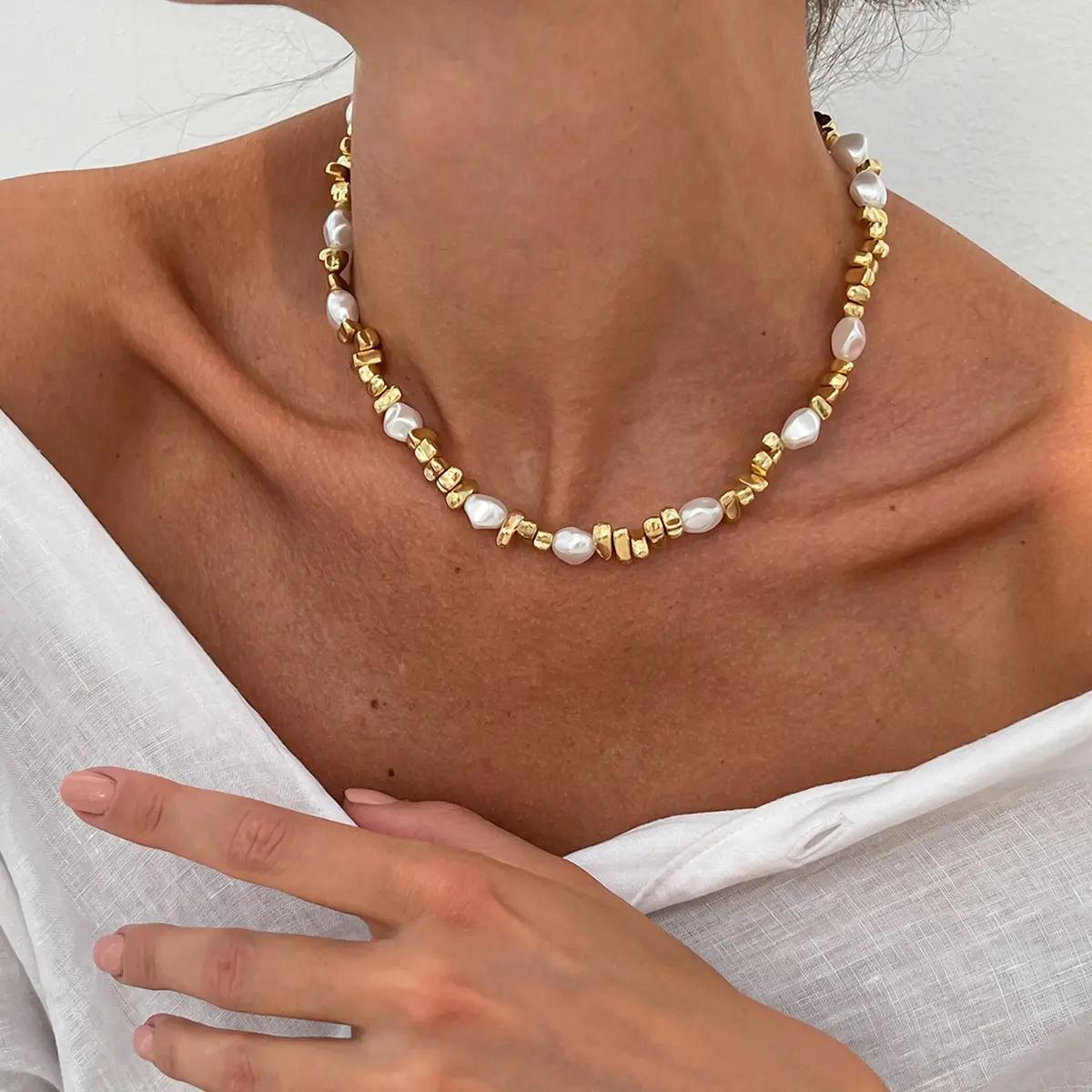 INS Gravel Necklace Trendy Geometric Bead Collarbone Chain Summer Beach Neck Decoration Chain Girls Fashion Jewelry Choker