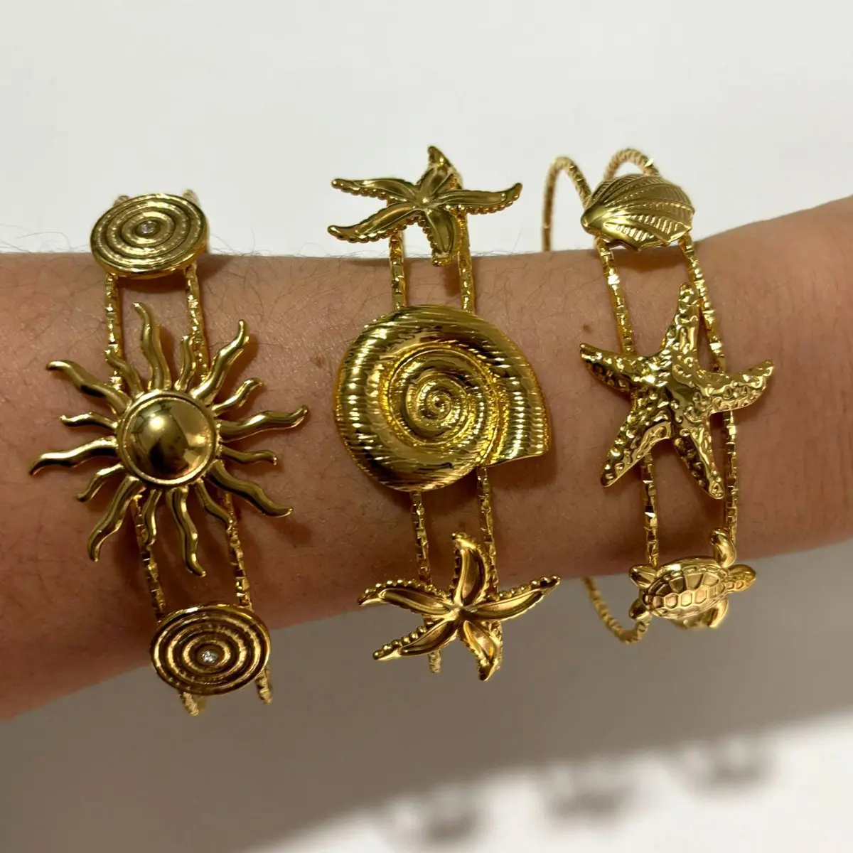 New Sea Element Bracelet Light Luxury Golden Opening Bracelet For Women Girls Trendy Personalized Heavy Metal Versatile Bracelet
