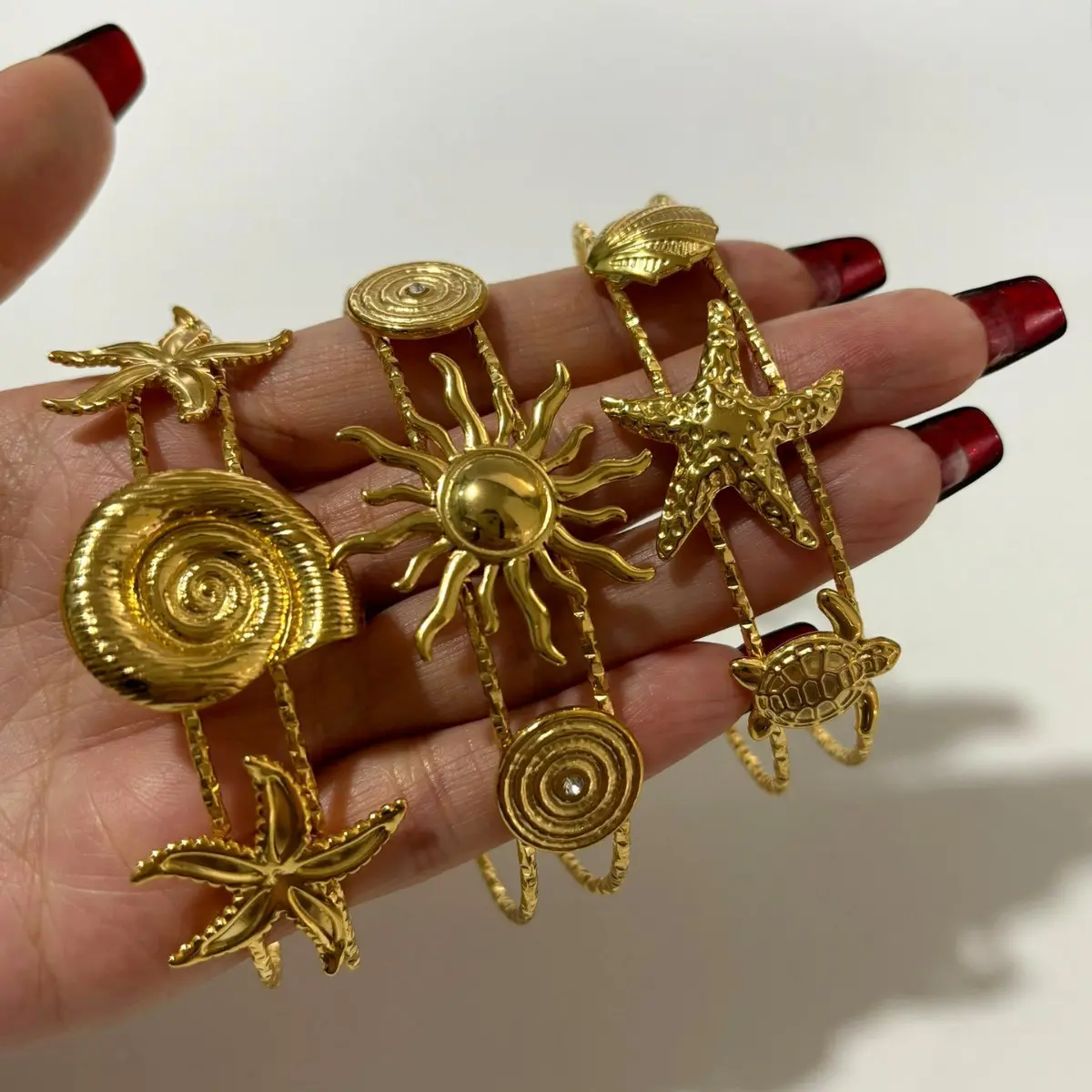 New Sea Element Bracelet Light Luxury Golden Opening Bracelet For Women Girls Trendy Personalized Heavy Metal Versatile Bracelet