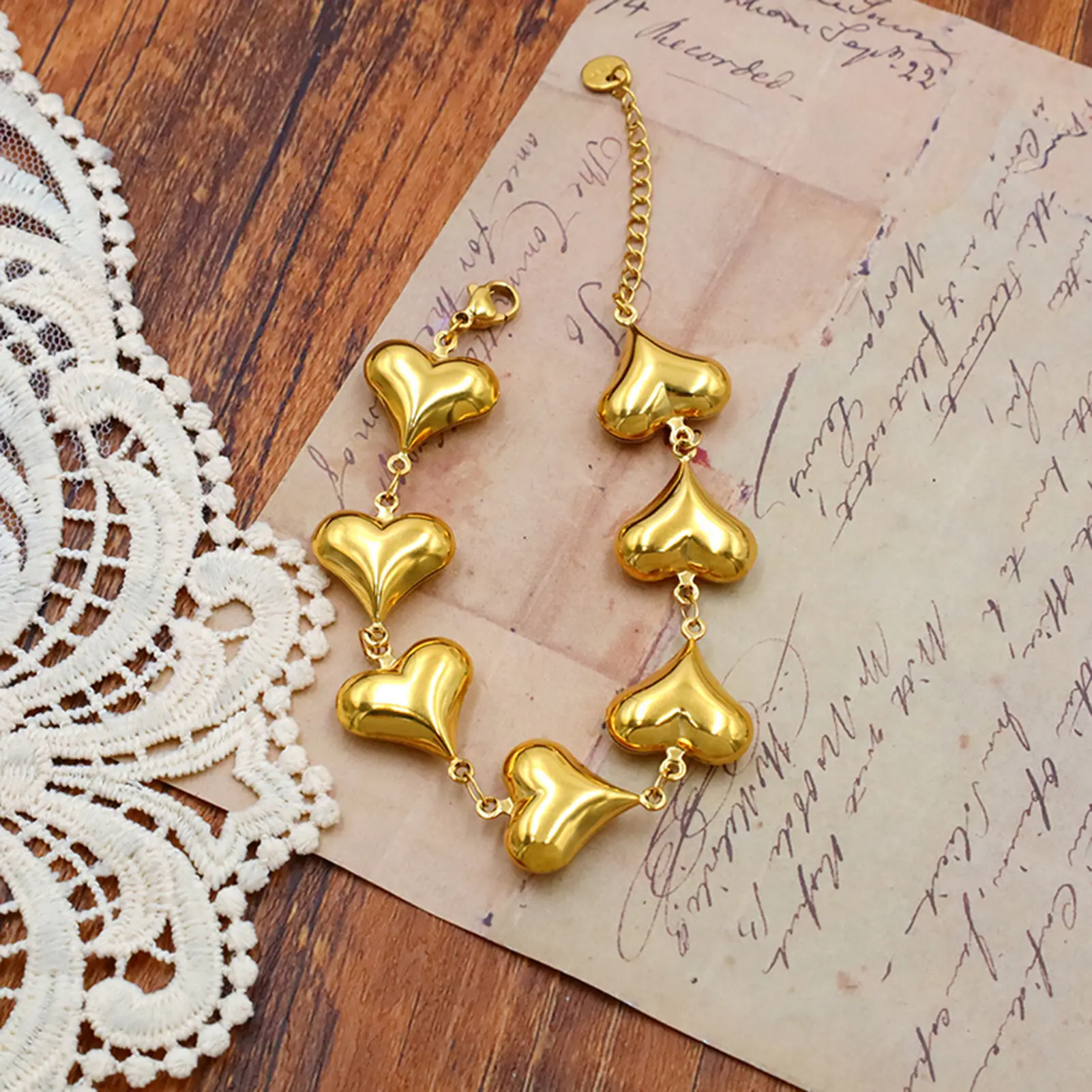 French Style Heart Bead String Necklace Retro Exaggerated Heart Collarbone Chain Girls Summer Beach Bracelet Jewelry Body Chains
