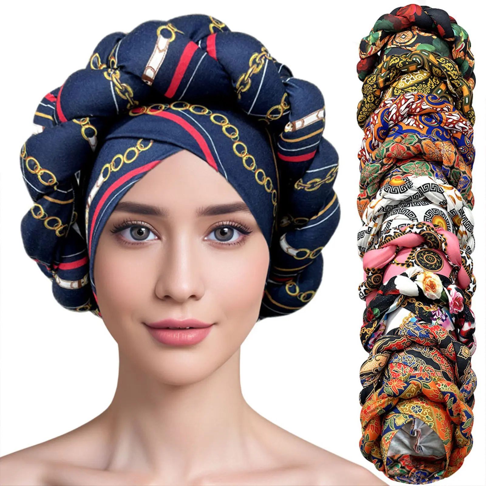 Ethnic Style Headscarf For Women Sheep Bone Braid Printed Hat Fashionable Breathable Quick Drying Cross Hat Clothing Accessories