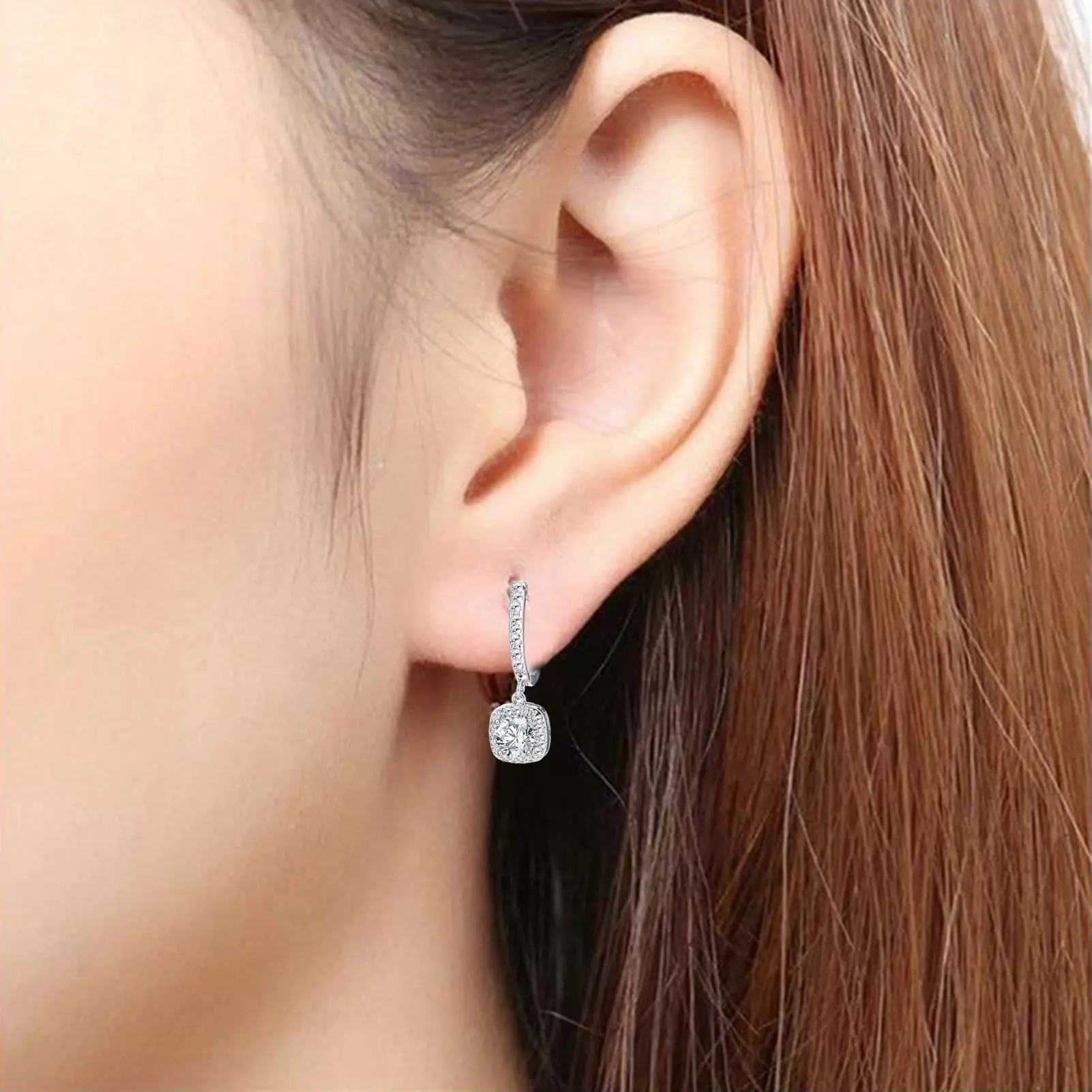 Light Luxury Glitter Dangle Earring For Women Elegant Square Zircon Pendant Ear Buckle Girls Fashion Jewelry Ear Accessories