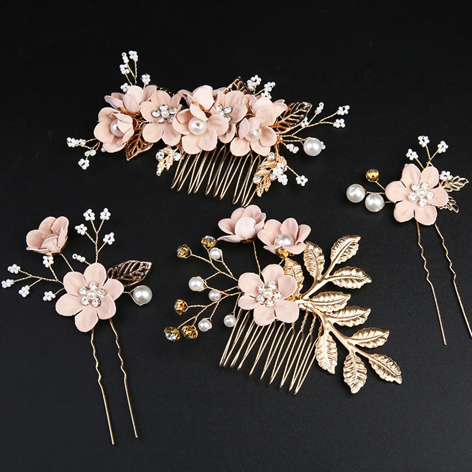 Elegant Pearl Flower Hair Accessory Set For Women Metal Leaf Floral U Shape Hairpin Wedding Hair Decoration Hair Clip/stick