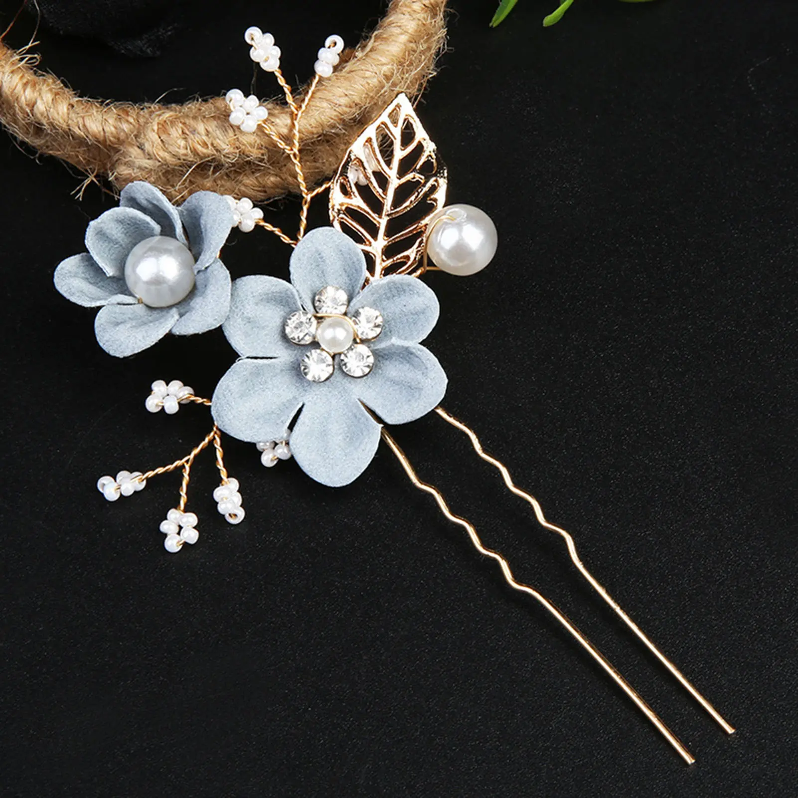 Elegant Pearl Flower Hair Accessory Set For Women Metal Leaf Floral U Shape Hairpin Wedding Hair Decoration Hair Clip/stick
