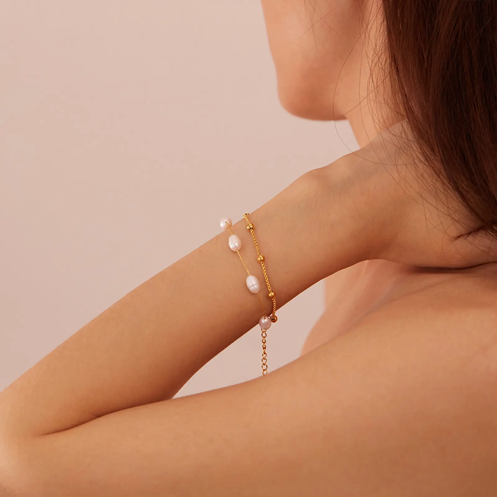 Freshwater Pearl Bracelet For Women Summer New Layered Titanium Steel Chain Bracelet Girls Fashion Jewelry Accessory Hand Chain