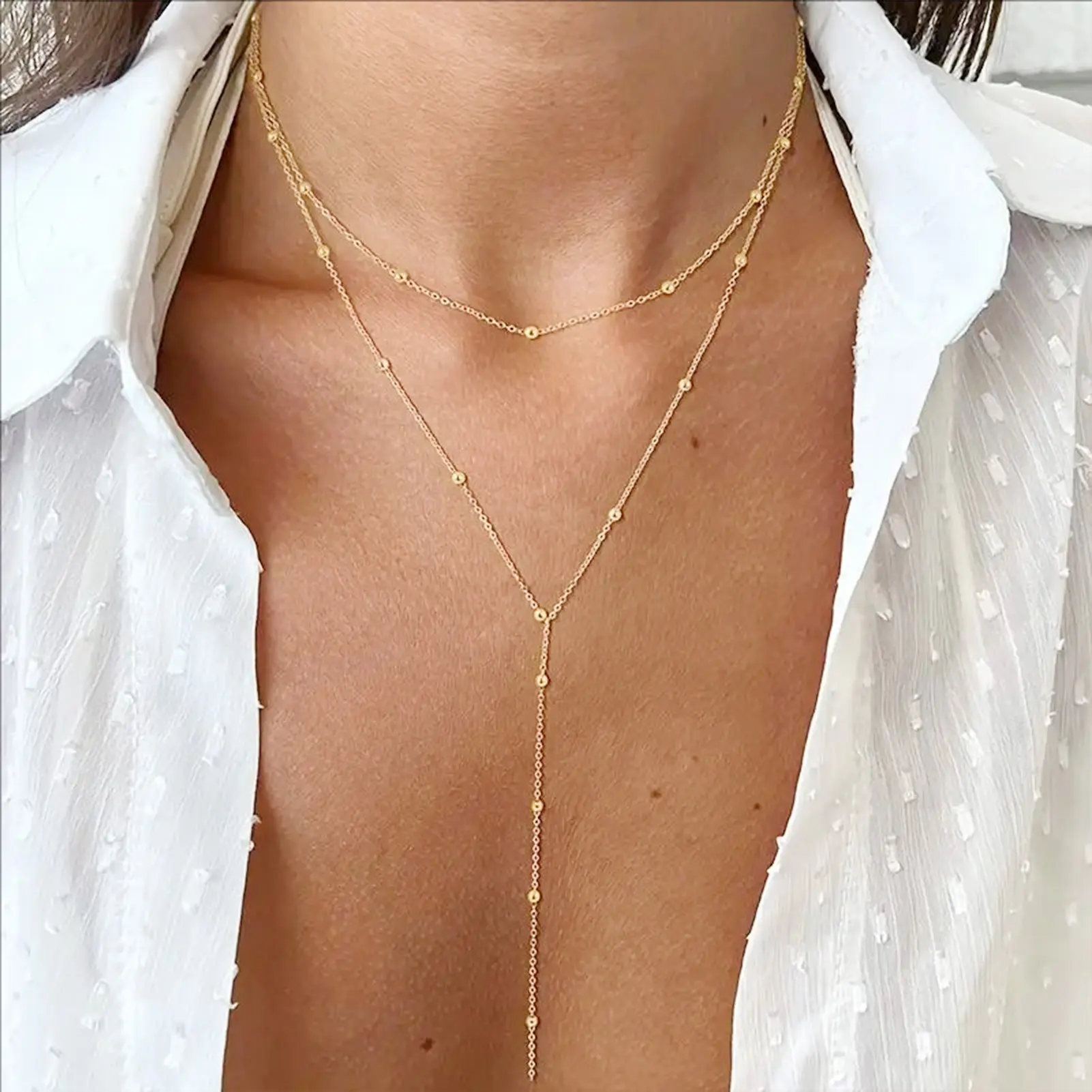 Stackable Tassel Necklace For Women Trendy Sexy Long Fringe Neck Chain Summer Outdoor Beach Bead Collarbone Chain Body Chain
