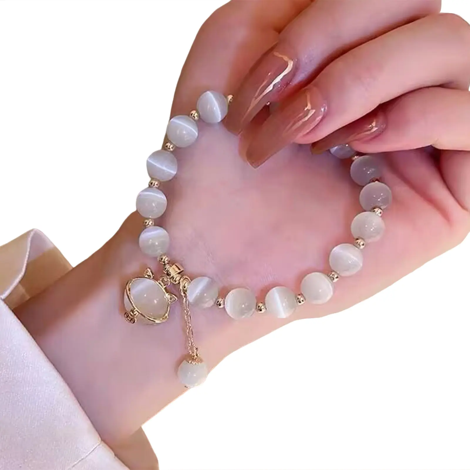 Cat's Eye Stone Bead Bracelet For Women Lucky Money Cat Beaded Bracelet Girls Fashion Hand Decoration Chain Jewelry Accessories
