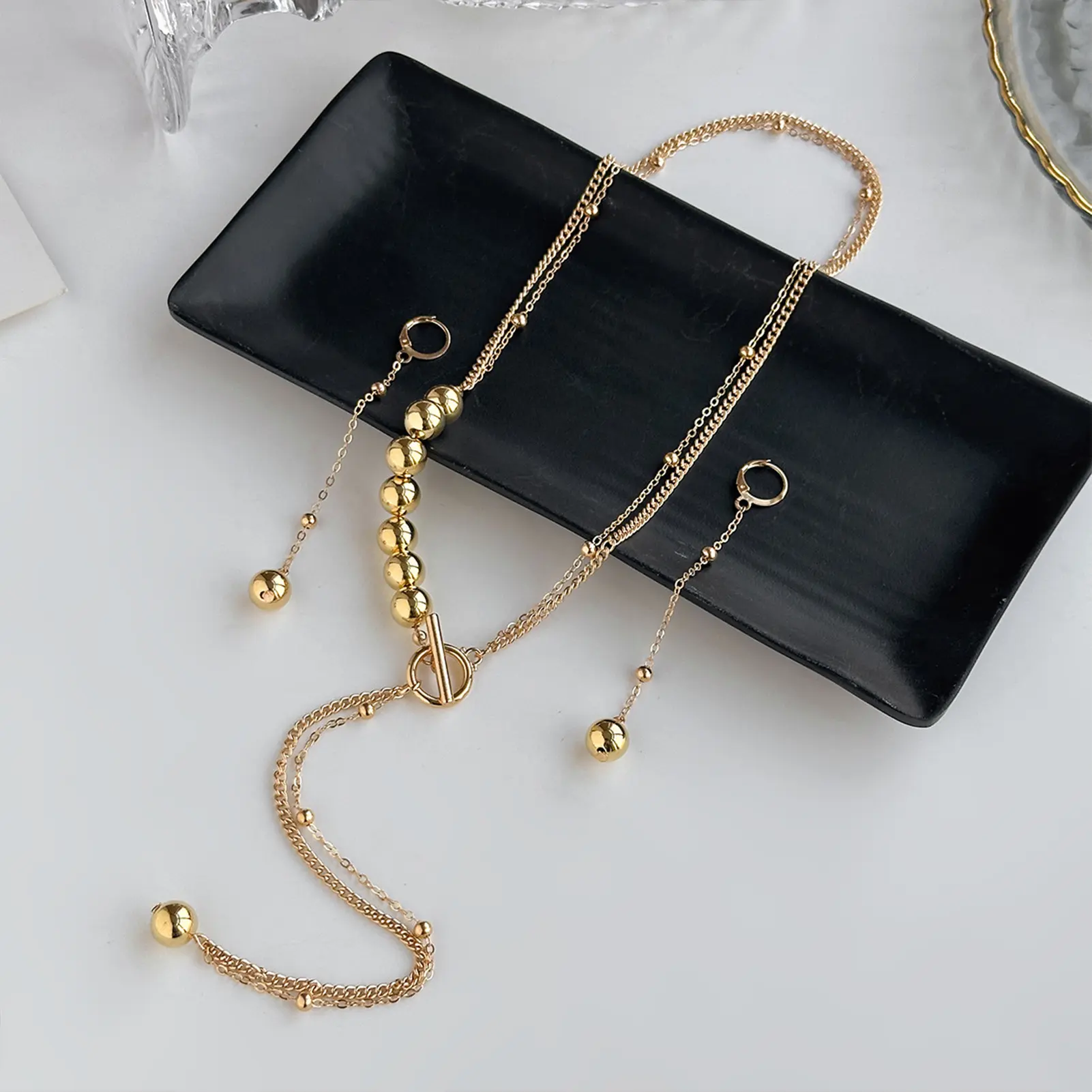 Light Luxury Metal Necklace For Women Trendy Design Inspired Bead Chain Earrings Necklace Summer Beach Decoration Body Chain