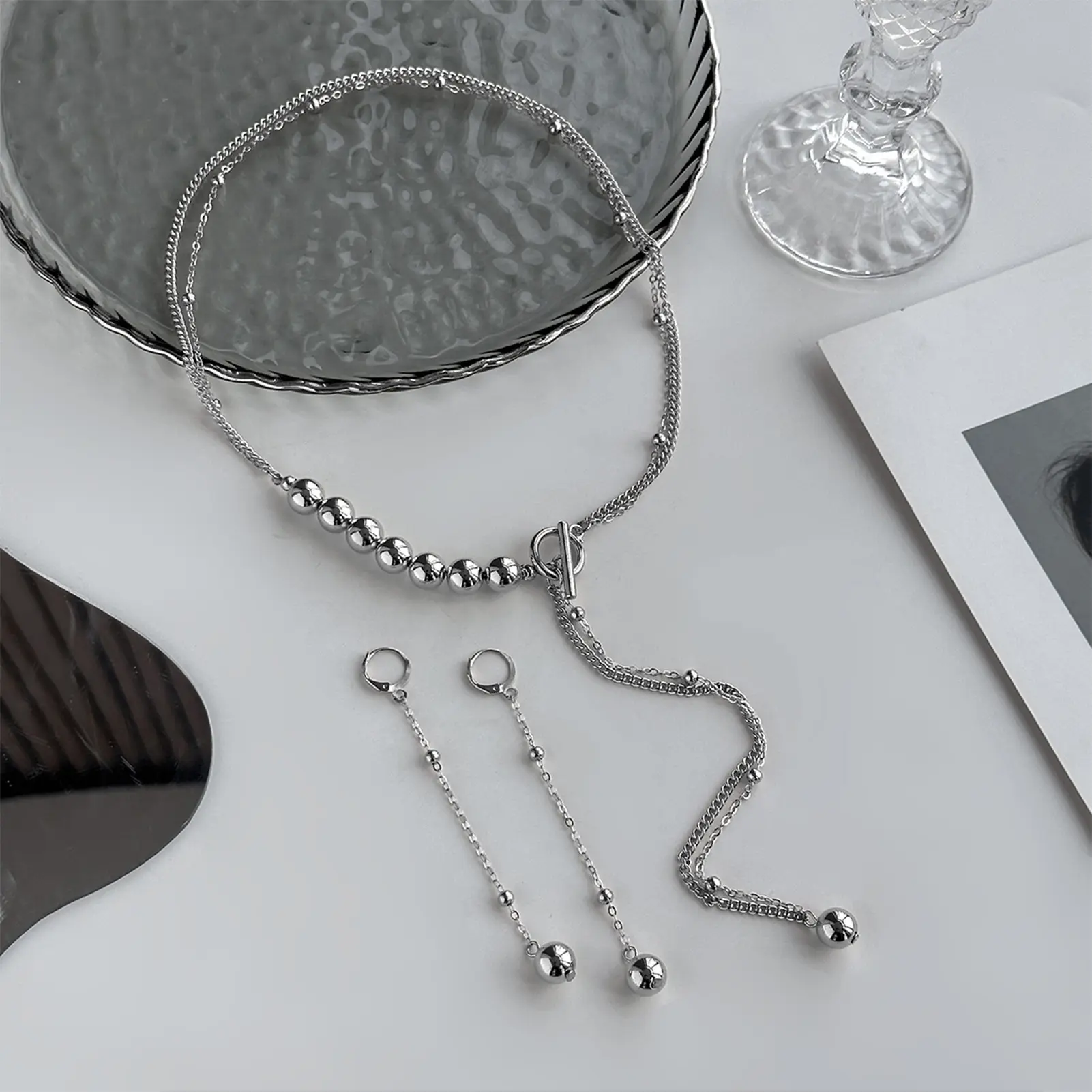 Light Luxury Metal Necklace For Women Trendy Design Inspired Bead Chain Earrings Necklace Summer Beach Decoration Body Chain