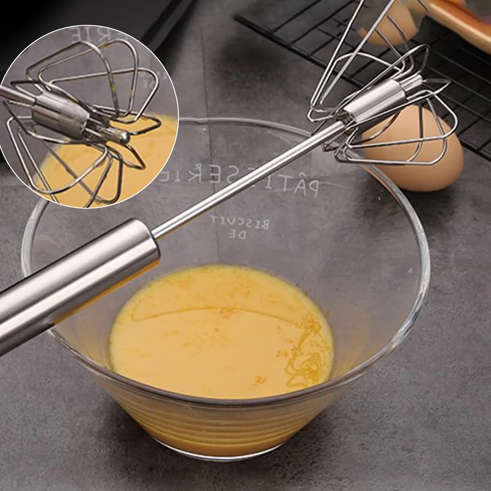 10/12/14 Inches Egg Beater Stainless Steel Manual Egg Beater Easy Cleaning Rotating Cream Batter Egg Mixture Mixer Kitchen Tools