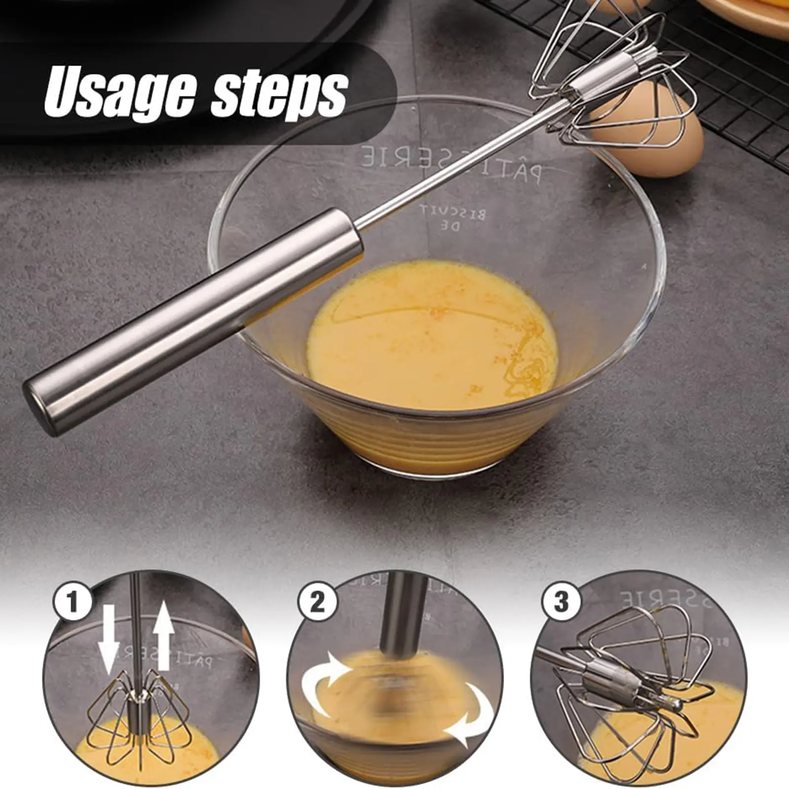 10/12/14 Inches Egg Beater Stainless Steel Manual Egg Beater Easy Cleaning Rotating Cream Batter Egg Mixture Mixer Kitchen Tools