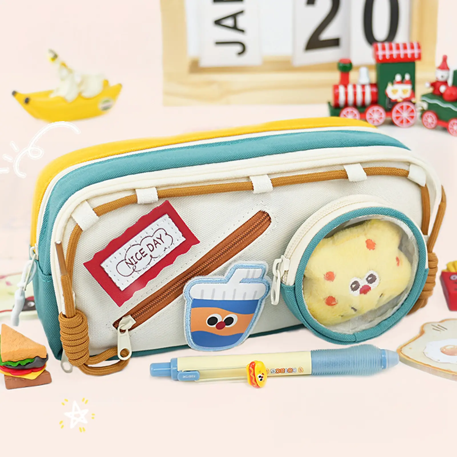 Unique Stationery Box For Student Cartoon Food Burger Pattern Pencil Case Cute Large Capacity Pencil Case School Supplies 1pc