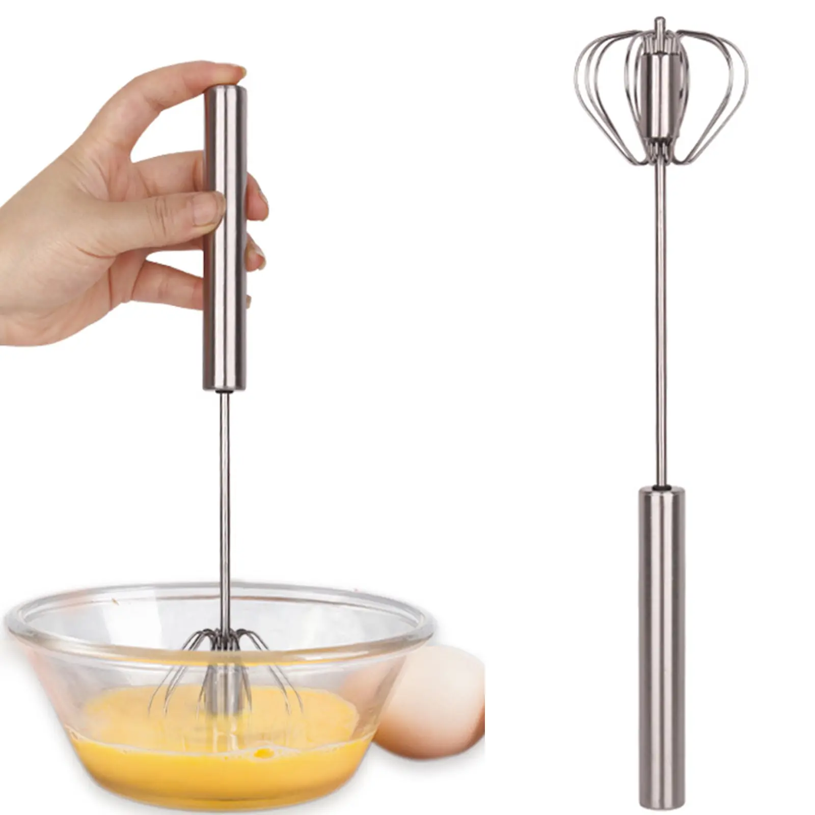 10/12/14 Inches Egg Beater Stainless Steel Manual Egg Beater Easy Cleaning Rotating Cream Batter Egg Mixture Mixer Kitchen Tools