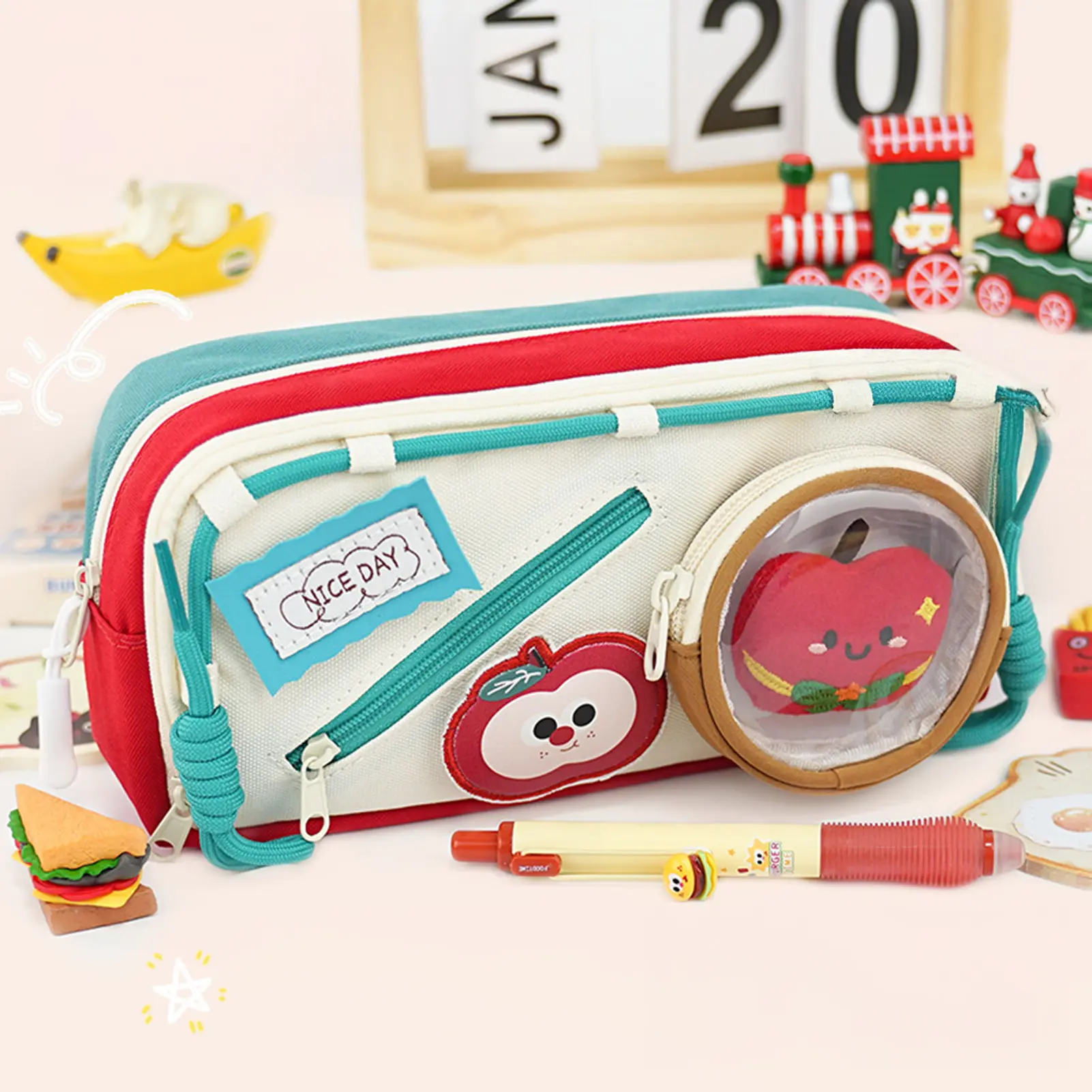 Unique Stationery Box For Student Cartoon Food Burger Pattern Pencil Case Cute Large Capacity Pencil Case School Supplies 1pc