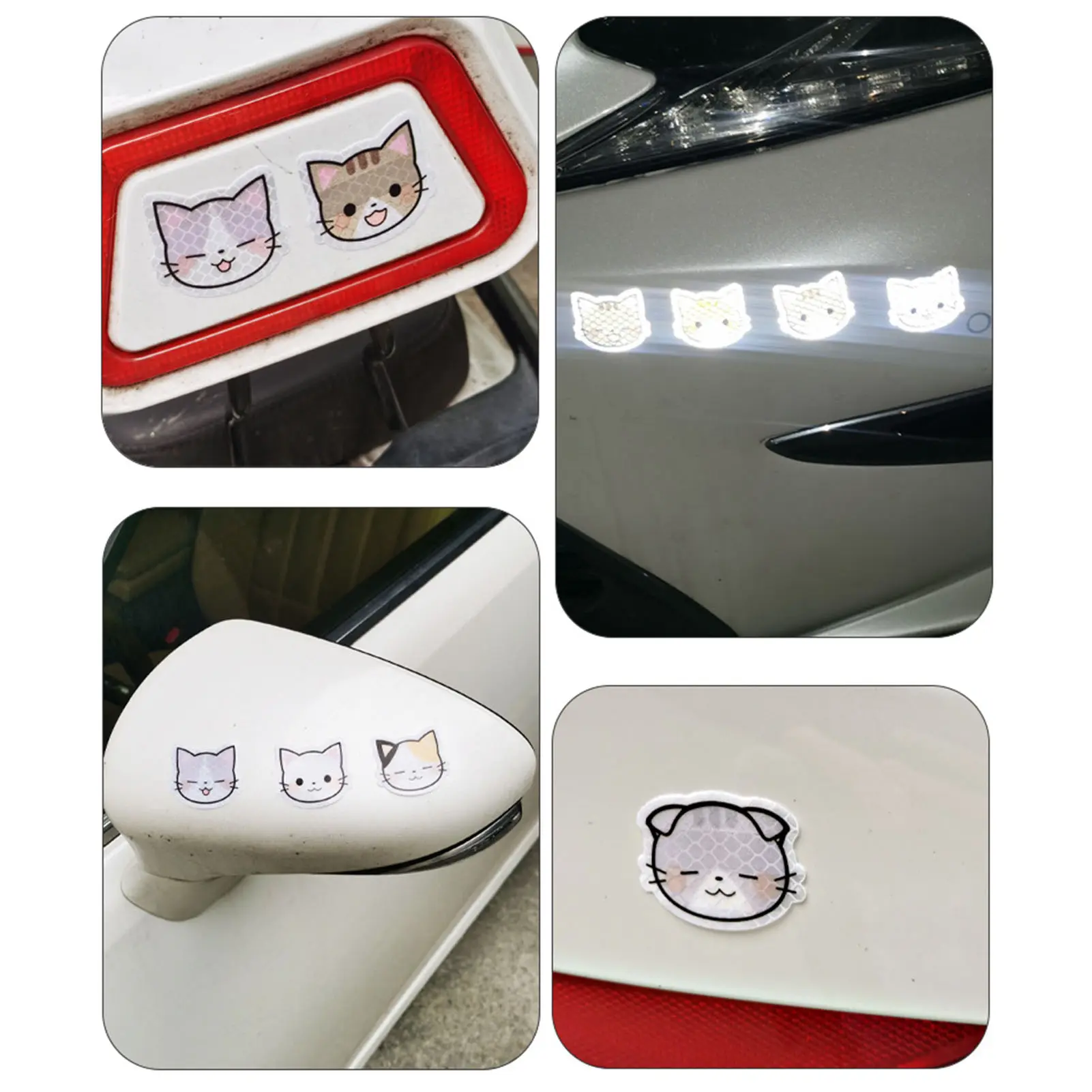 10pcs Car Reflective Stickers Creative Cartoon Animal Element Luminous Car Sticker Cute Cat Head Decoration Sticker For Car