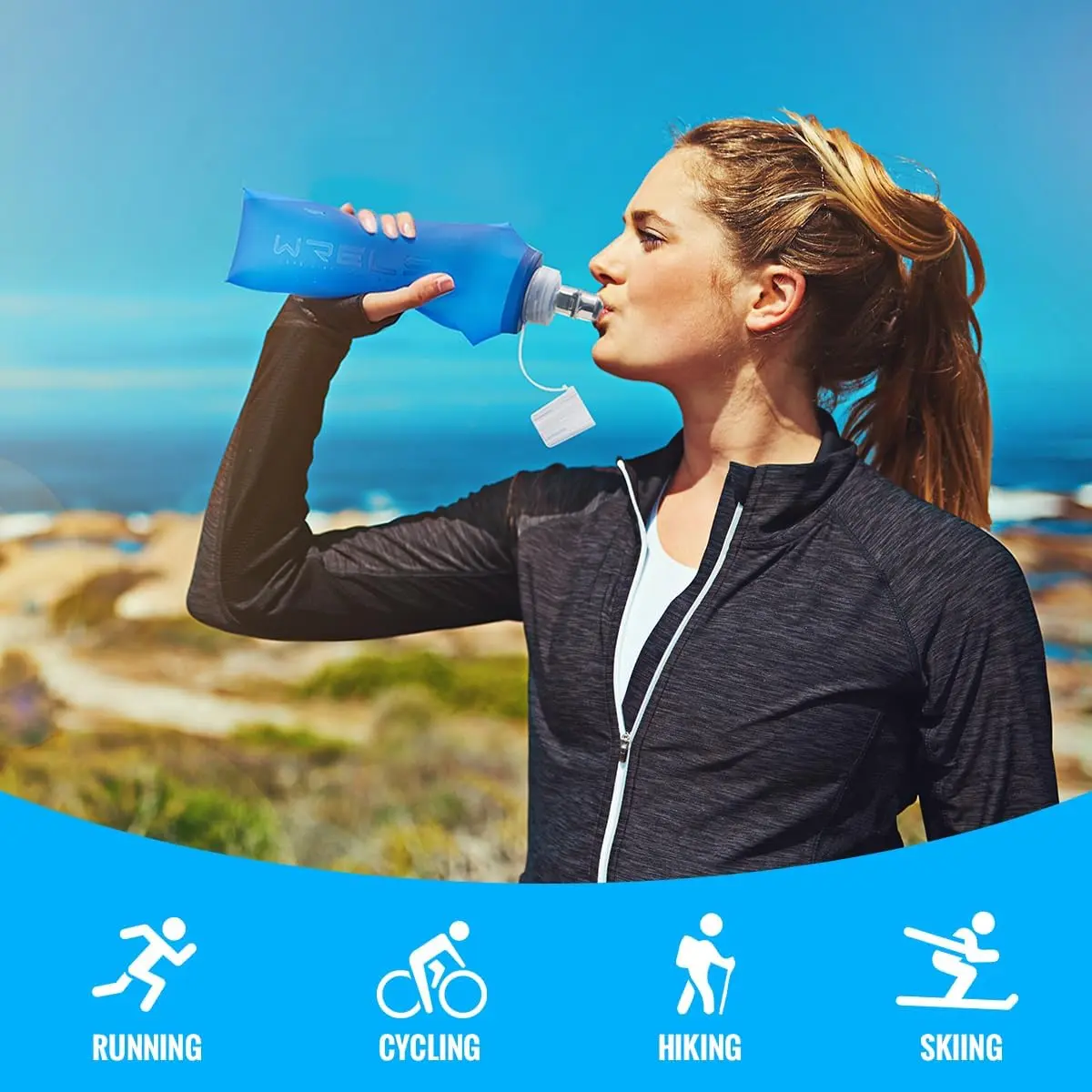 500ml Soft Water Bottle Foldable Soft Flask Sport Water Bottle For Camping Cycling Fishing Picnic BBQ Portable Outdoor Water Bag