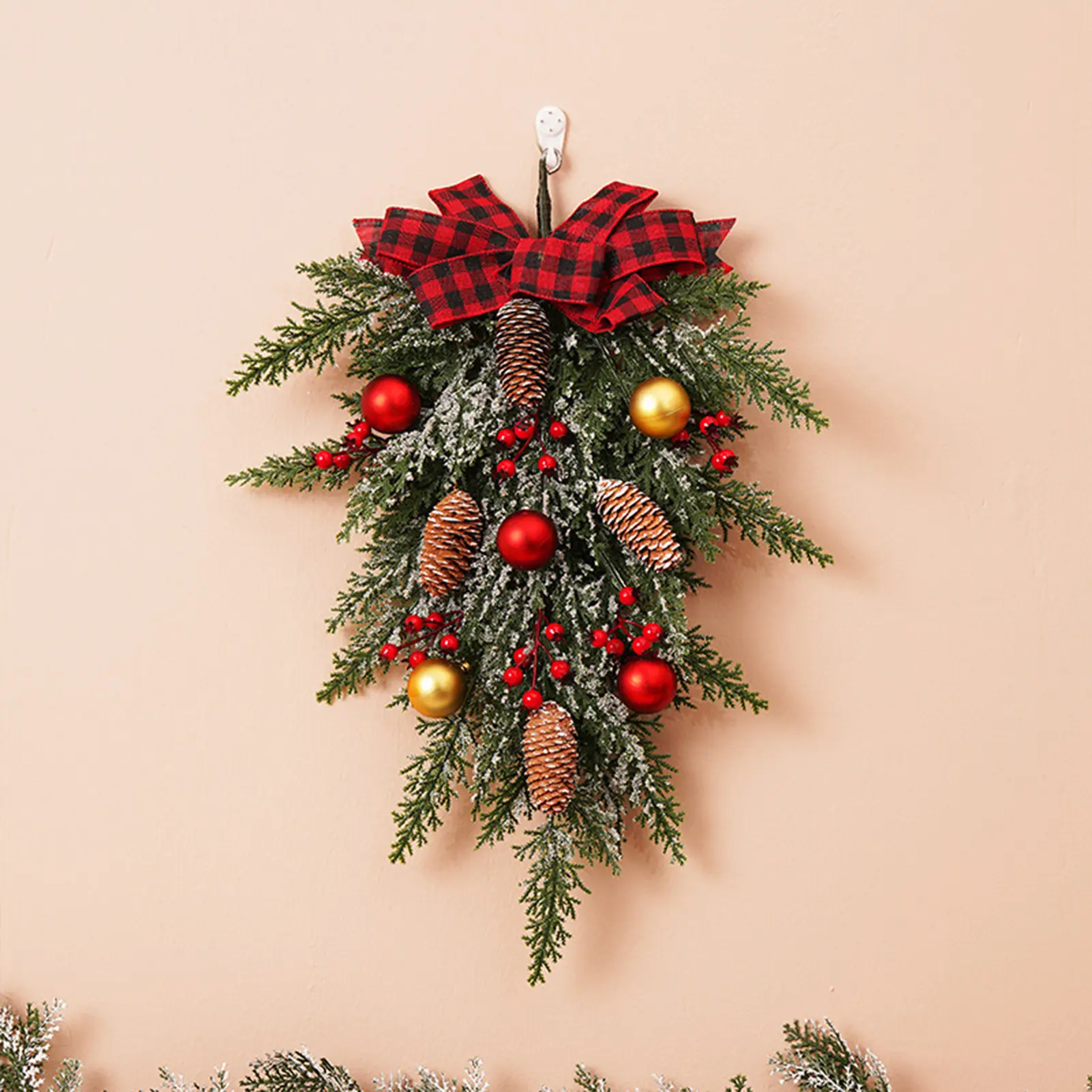 50cm Christmas Pendant Artificial Simulated Pinecone Vine Berry Bow Plant Vine Thanksgiving Xmas Navidad Decoration Door Sign