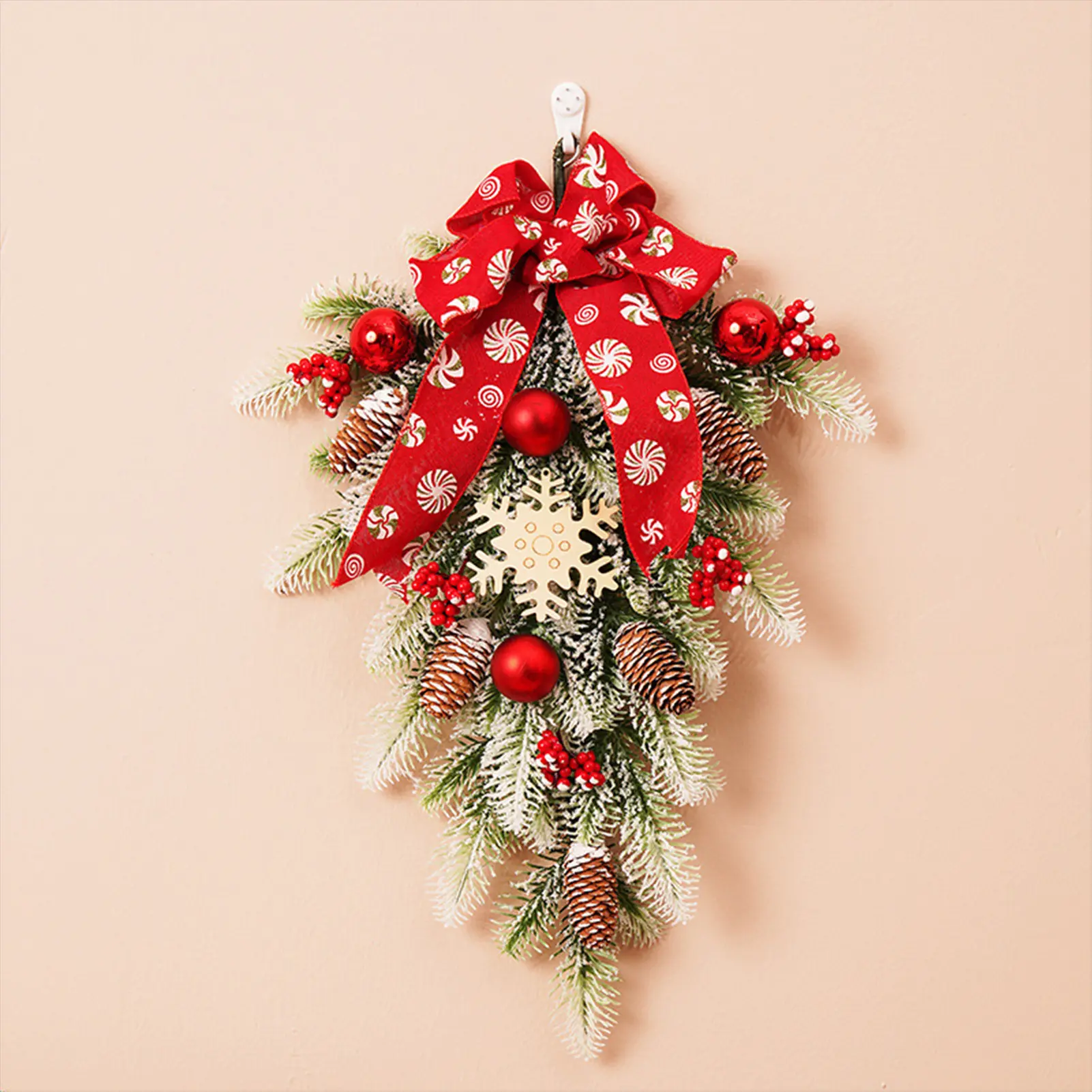50cm Christmas Pendant Artificial Simulated Pinecone Vine Berry Bow Plant Vine Thanksgiving Xmas Navidad Decoration Door Sign