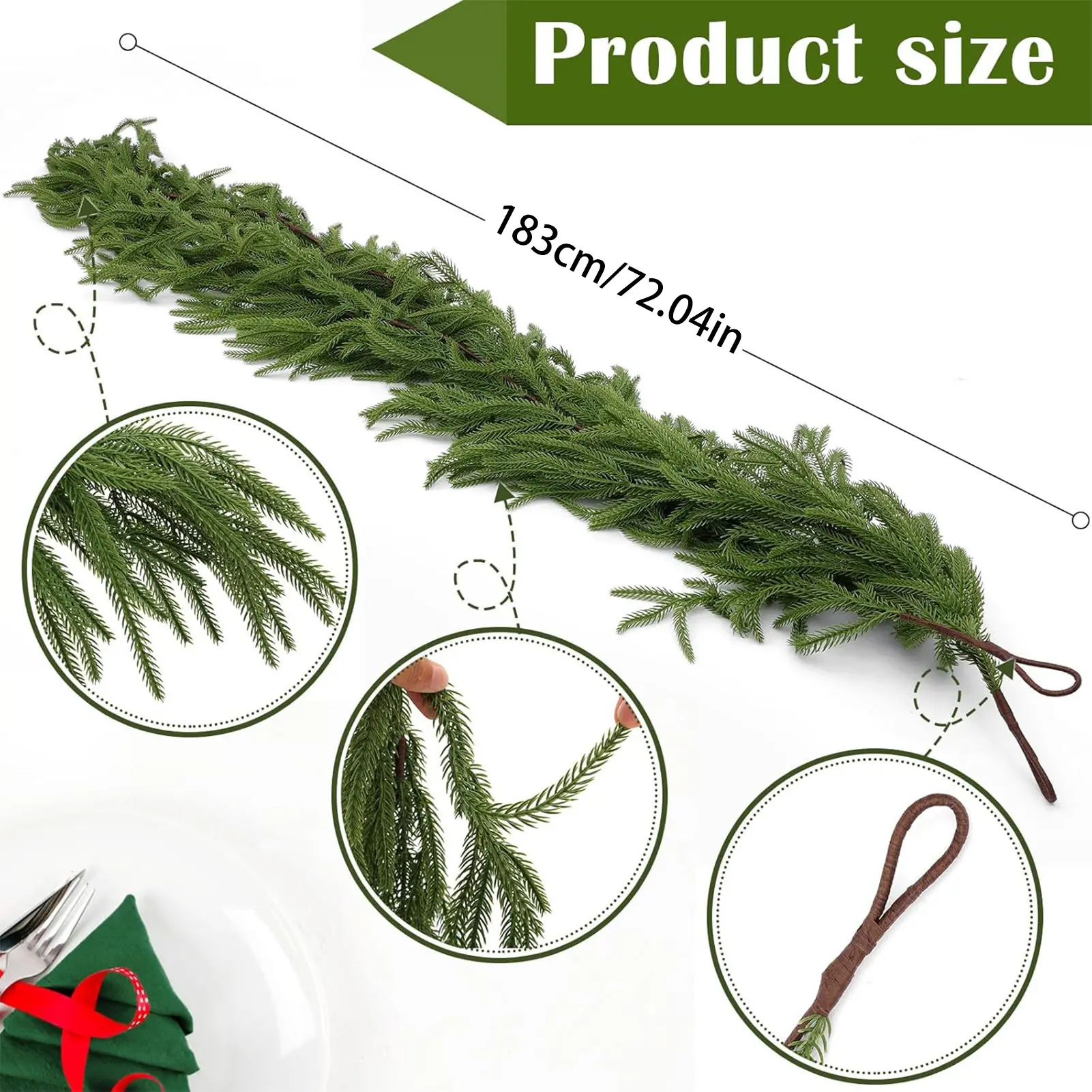 1.8m Christmas Decoration Vine Artificial Simulated Green Pine Needle Branch Pendant DIY Garland Vine Thanksgiving Decorations