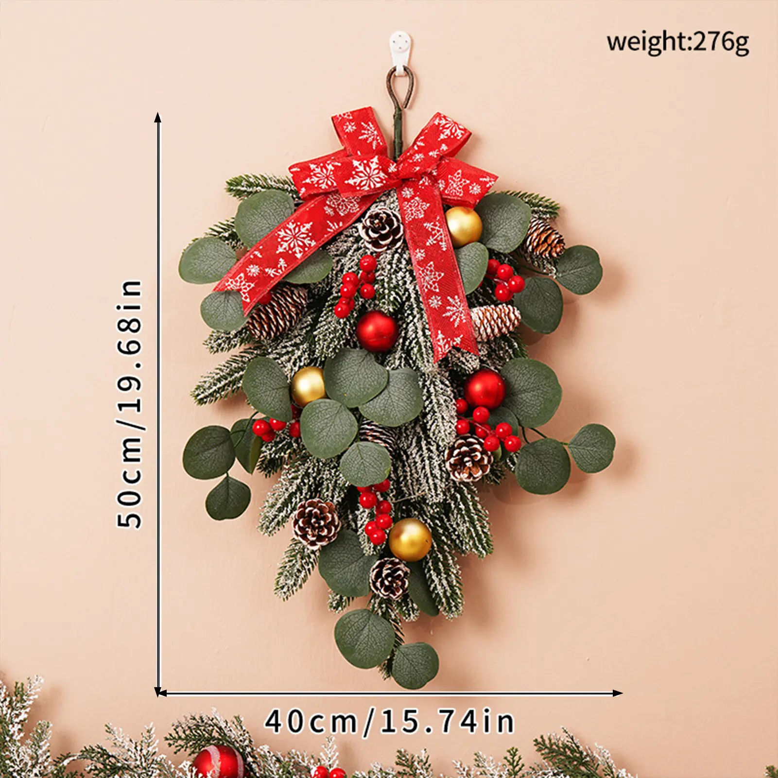 50cm Christmas Pendant Artificial Simulated Pinecone Vine Berry Bow Plant Vine Thanksgiving Xmas Navidad Decoration Door Sign