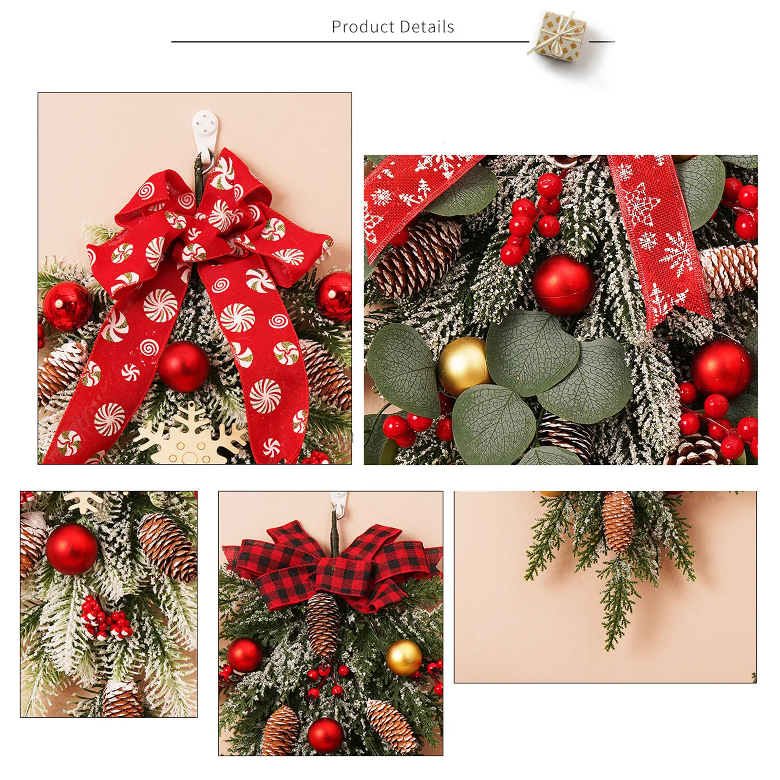 50cm Christmas Pendant Artificial Simulated Pinecone Vine Berry Bow Plant Vine Thanksgiving Xmas Navidad Decoration Door Sign