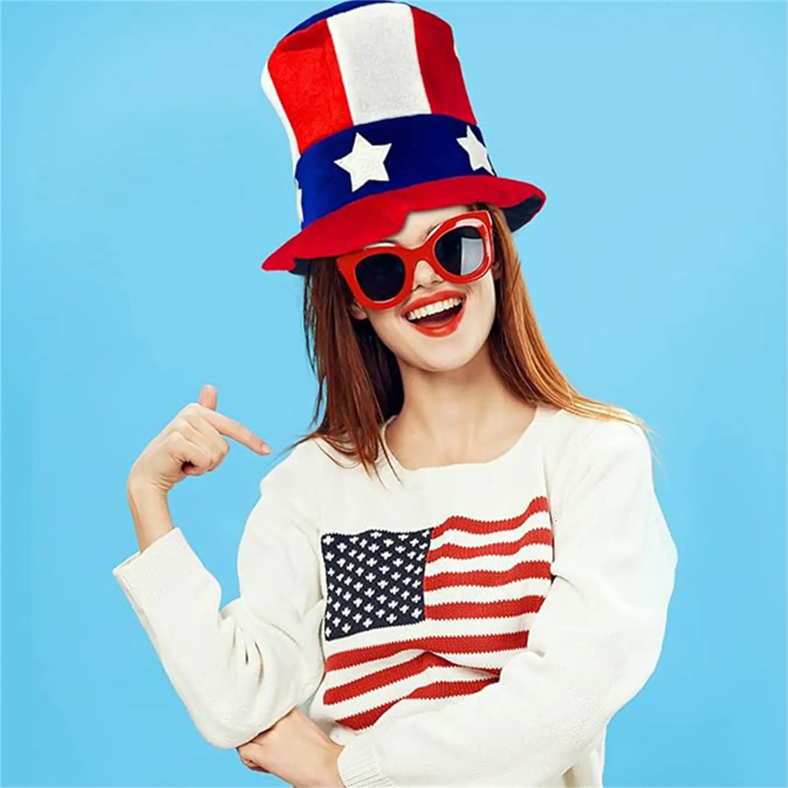 Independence Day Decorative Hat Red White Blue American Flag Hat Uncle Sam Cosplay Hat 2025 Festival Party Decoration Props