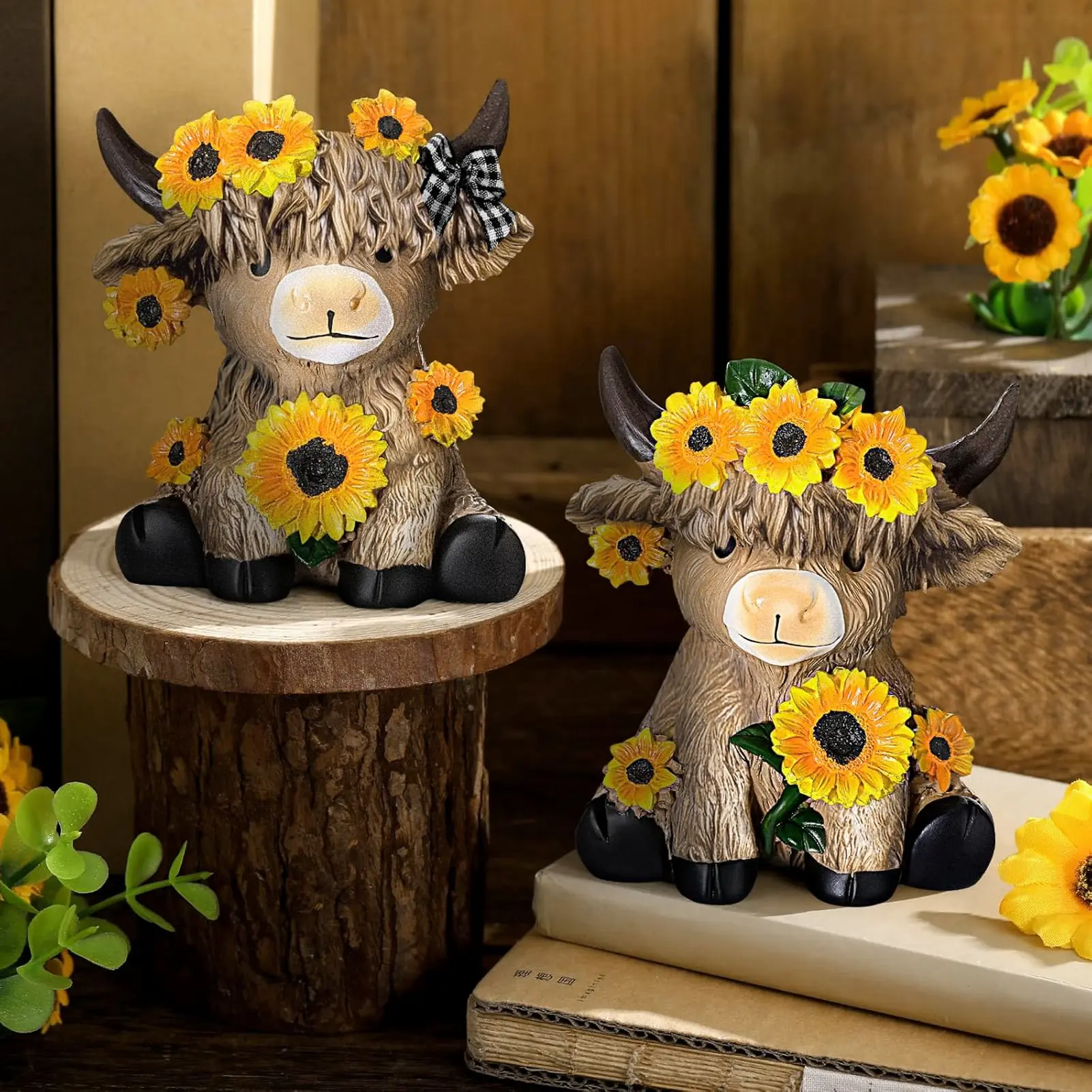 Cute Highland Cattle Flowerpot Ornament Sunflower Calf Resin Ornament For Desk Garden Courtyard Greenhouse Home Decoration Props