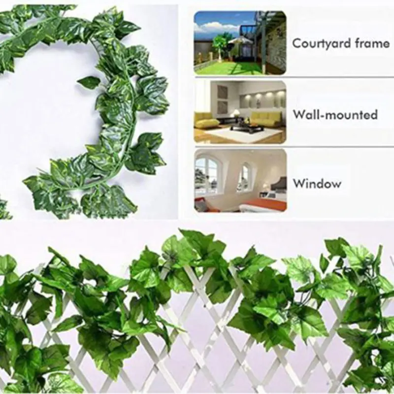 12pcs/set 2m Decoration Vine Artificial Simulated Green Vine Strips For Fireplace Stair Railing Garden Christmas Decoration Vine