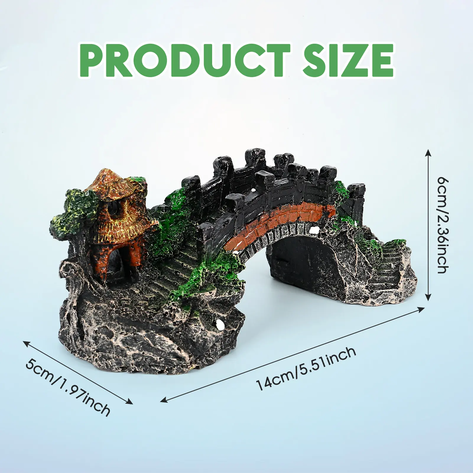 5.5" Fish Tank Rockery Decoration Simulated Resin Fake Mountain Bridge Landscaping Hiding House For Goldfish Ranchu Axolotl