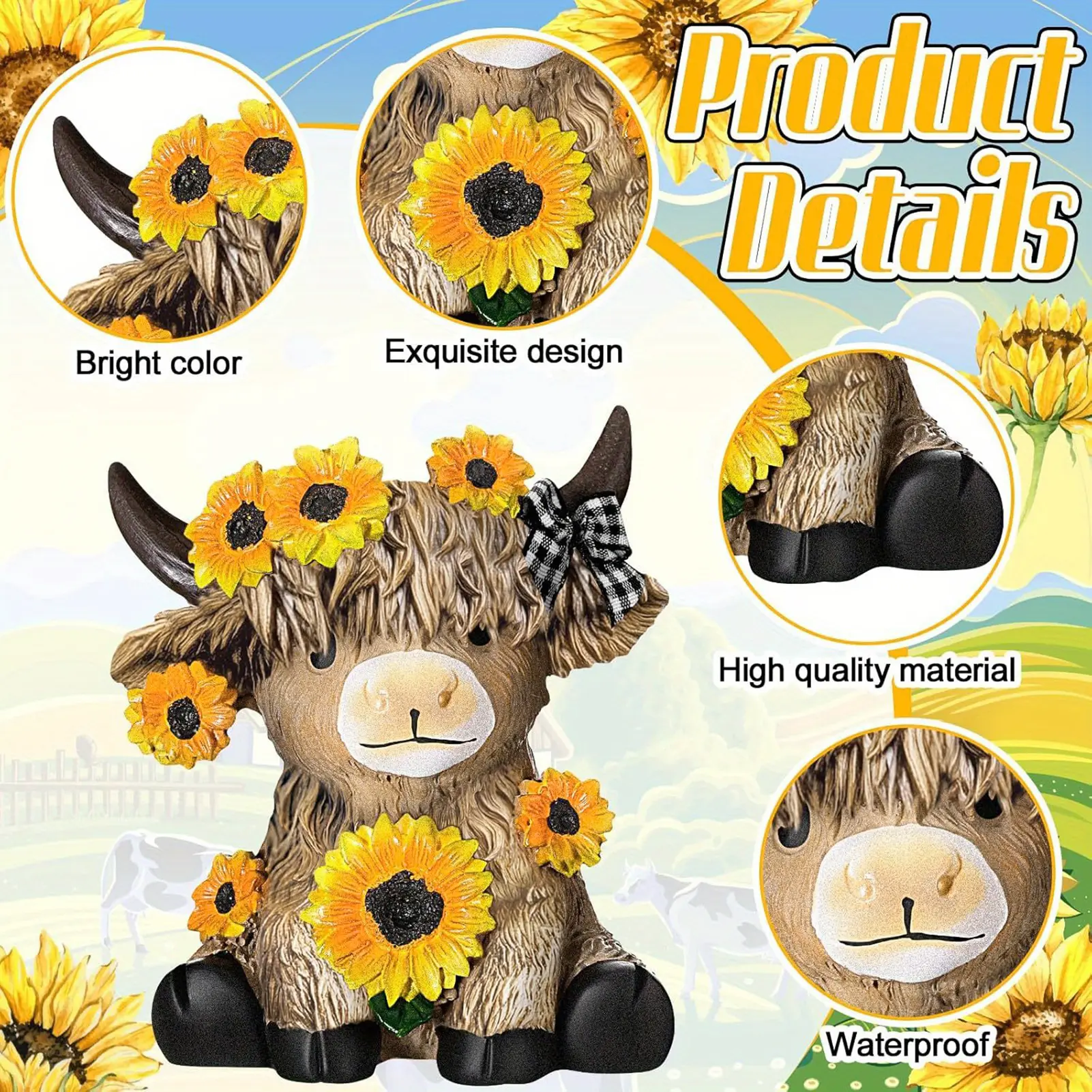 Cute Highland Cattle Flowerpot Ornament Sunflower Calf Resin Ornament For Desk Garden Courtyard Greenhouse Home Decoration Props