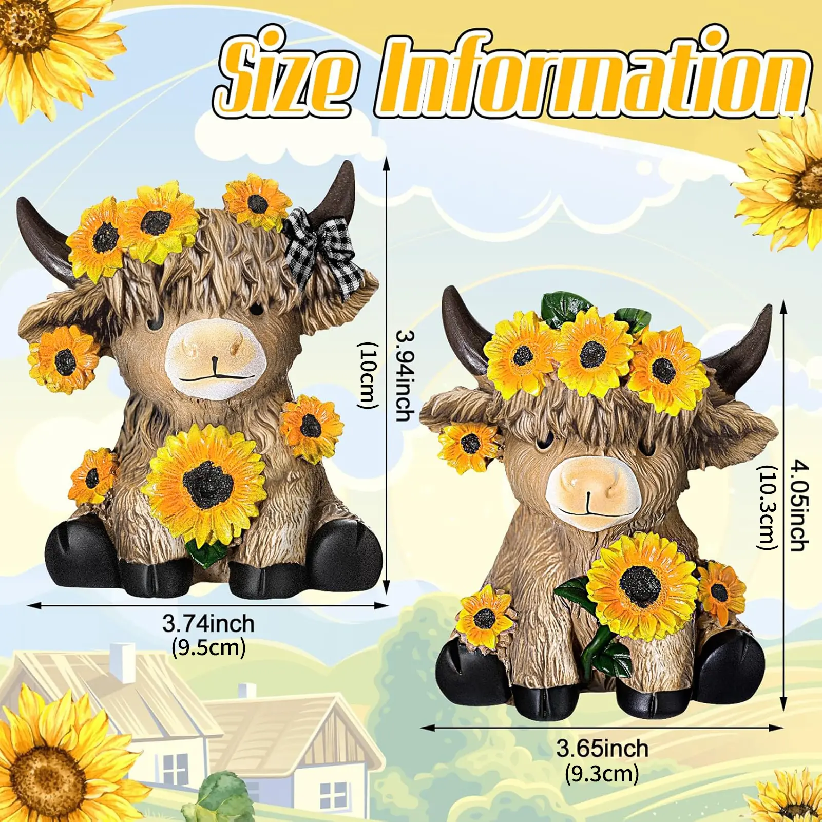 Cute Highland Cattle Flowerpot Ornament Sunflower Calf Resin Ornament For Desk Garden Courtyard Greenhouse Home Decoration Props