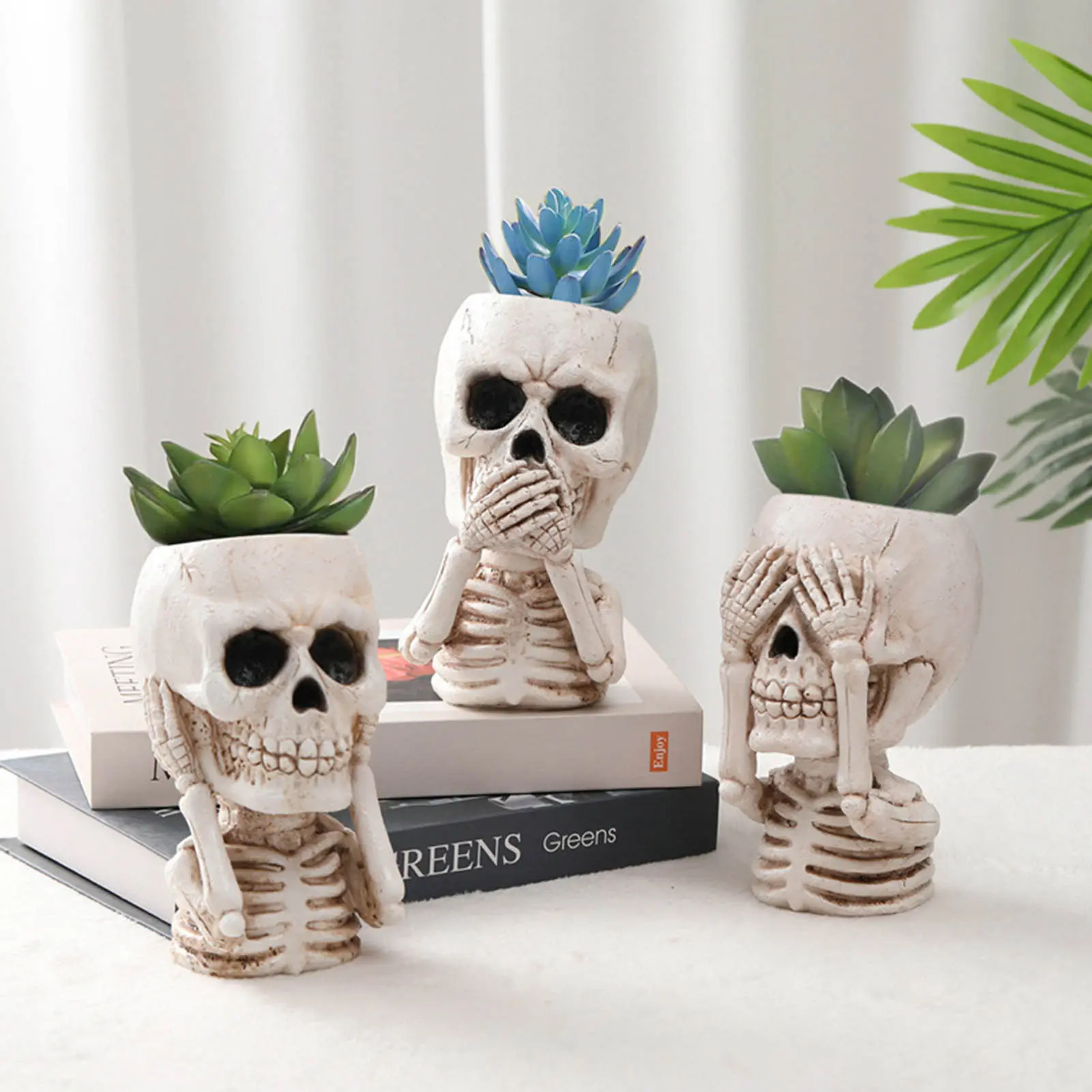 Home Decoration Flowerpot Creative Thrilling Skull Head Design Flower Pot Ornament Plant Resin Flowerpot Halloween Decor Vase