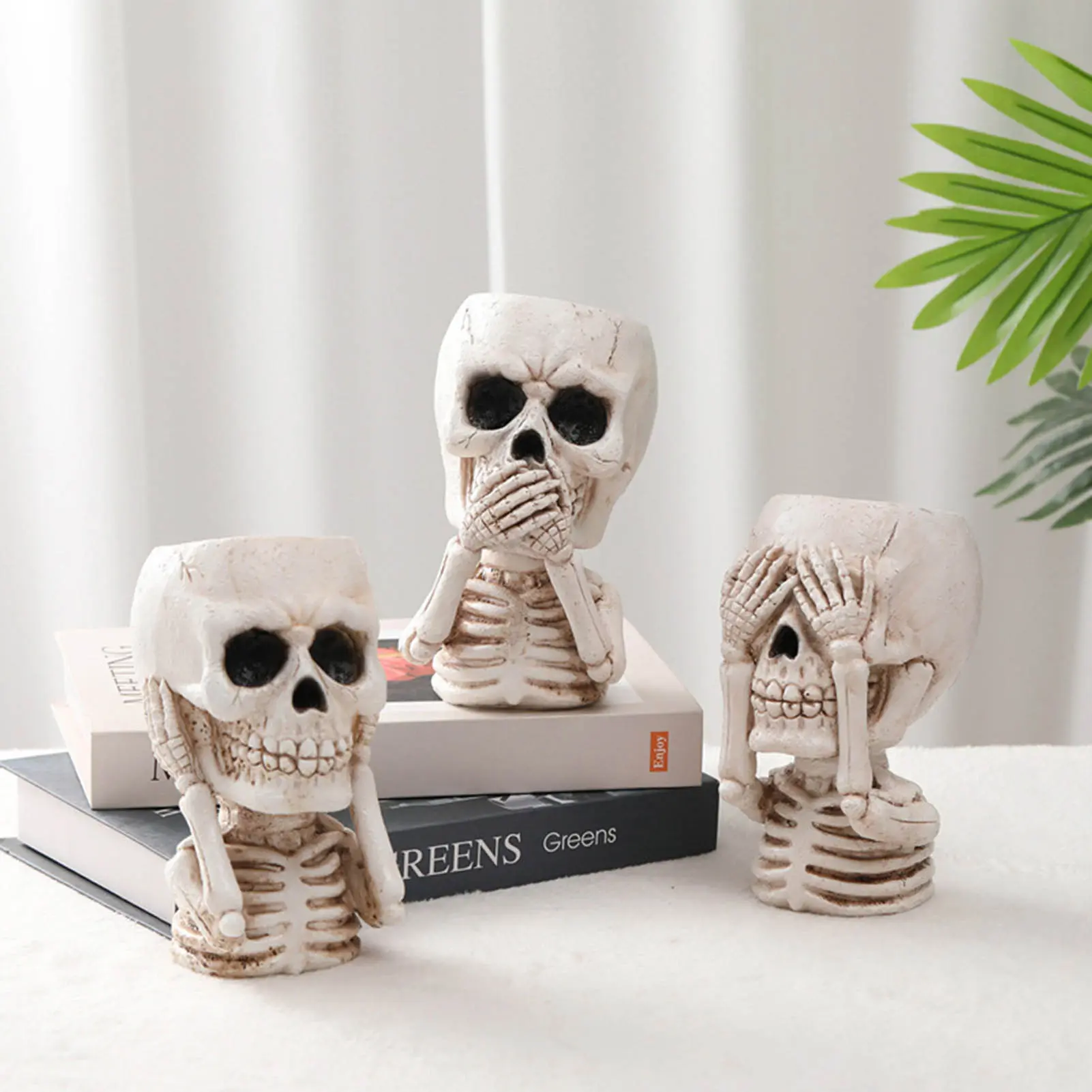 Home Decoration Flowerpot Creative Thrilling Skull Head Design Flower Pot Ornament Plant Resin Flowerpot Halloween Decor Vase
