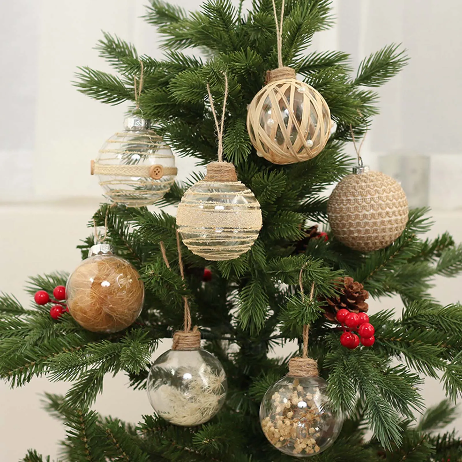 6pcs Glitter Ball Pendant Transparent Plastic Ball Hanging For Wedding Party Graduation Ceremony Decor Christmas Decoration Prop