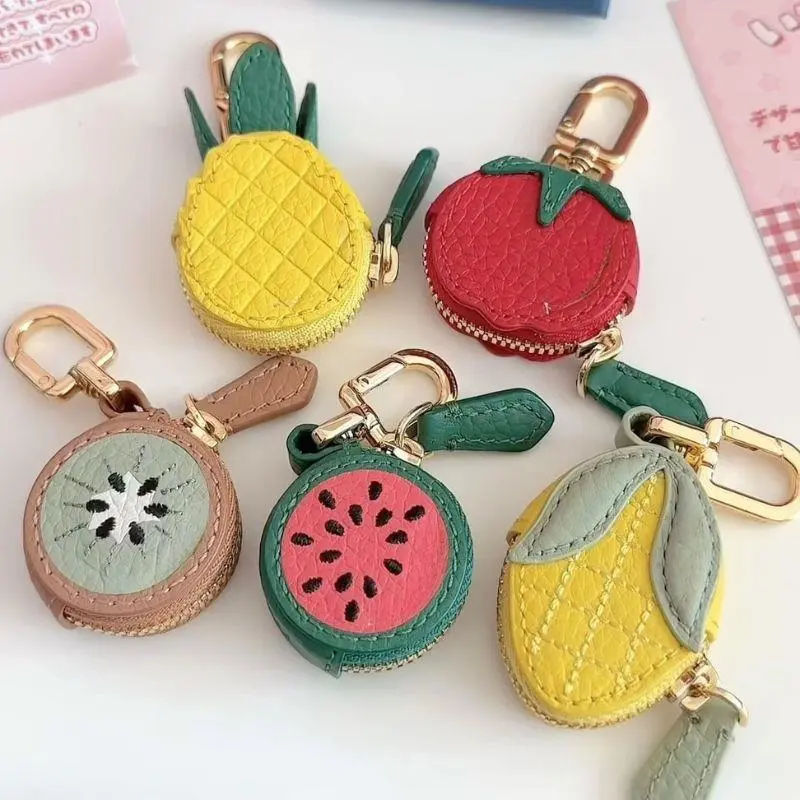 Fashion Personality Red Cherry Shape Fruit Pendant Coin Purse Mini Cute Keychain PU Leather Bag Pendant Small Bag Gift For Girls