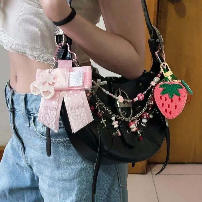 New PU Strawberry Fruit Coin Purse Bag Pendant Cute Yellow Lemon Bag Charms Mini Pouch Wallet Key Chain Backpack Ornaments