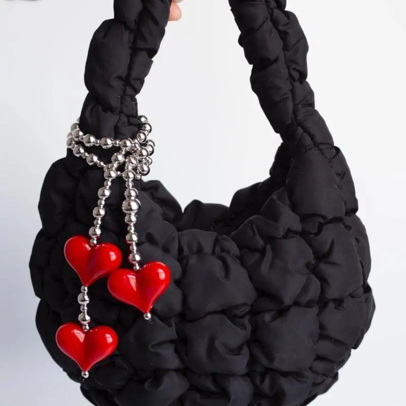Y2k Love Bead Hanging Chain Bag Charm Women Accesories Red Love Heart Bags Charms Colorful Beads Chain Fashion Lady Jewelry