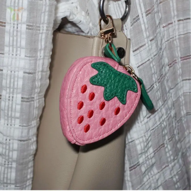 New PU Strawberry Fruit Coin Purse Bag Pendant Cute Yellow Lemon Bag Charms Mini Pouch Wallet Key Chain Backpack Ornaments
