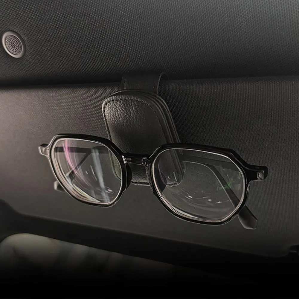 Universal Car Sunglasses Holder Car Magnetic Leather Clip Card Ticket Holder Auto Sun Visor Glasses Box Decoration Accessories
