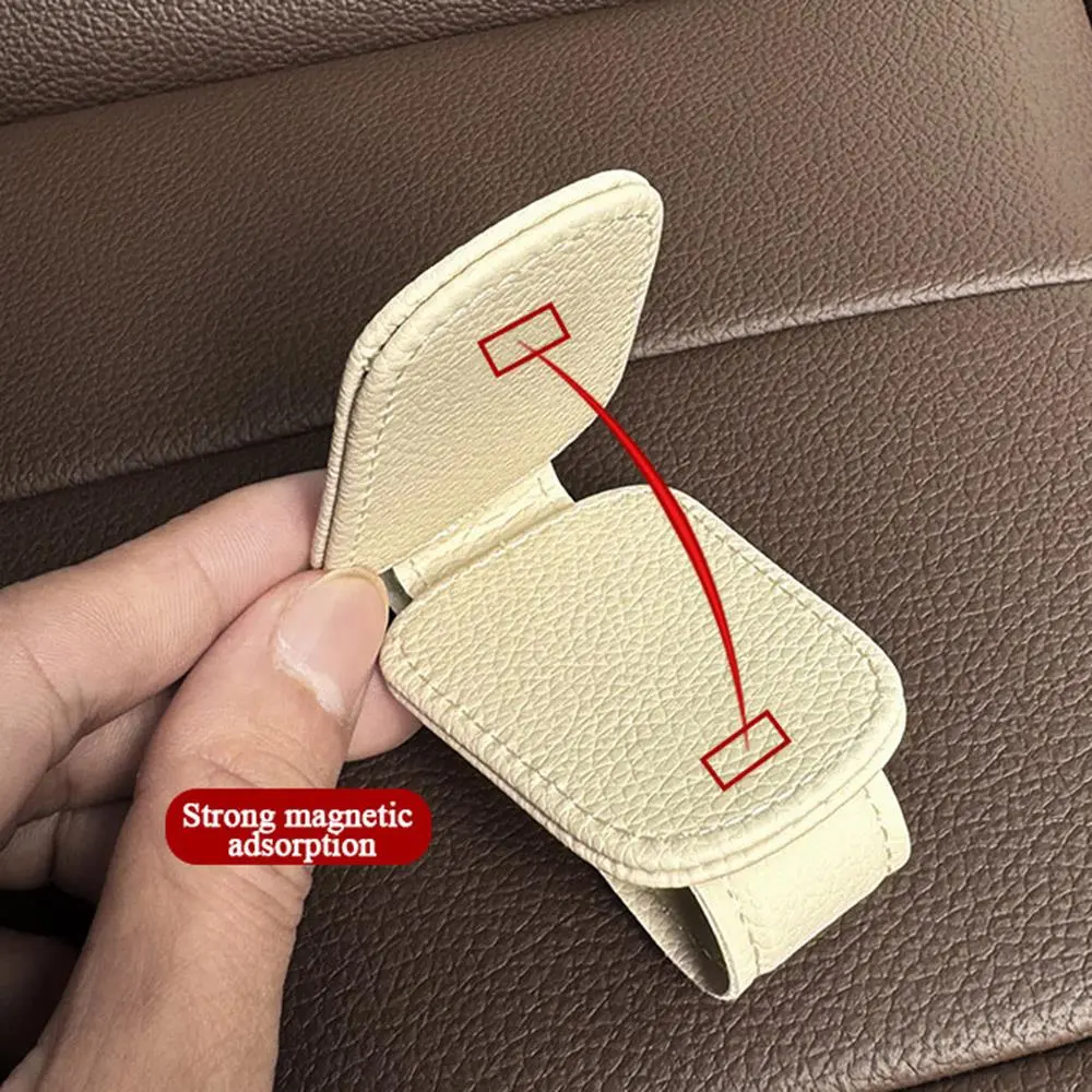 Universal Car Sunglasses Holder Car Magnetic Leather Clip Card Ticket Holder Auto Sun Visor Glasses Box Decoration Accessories