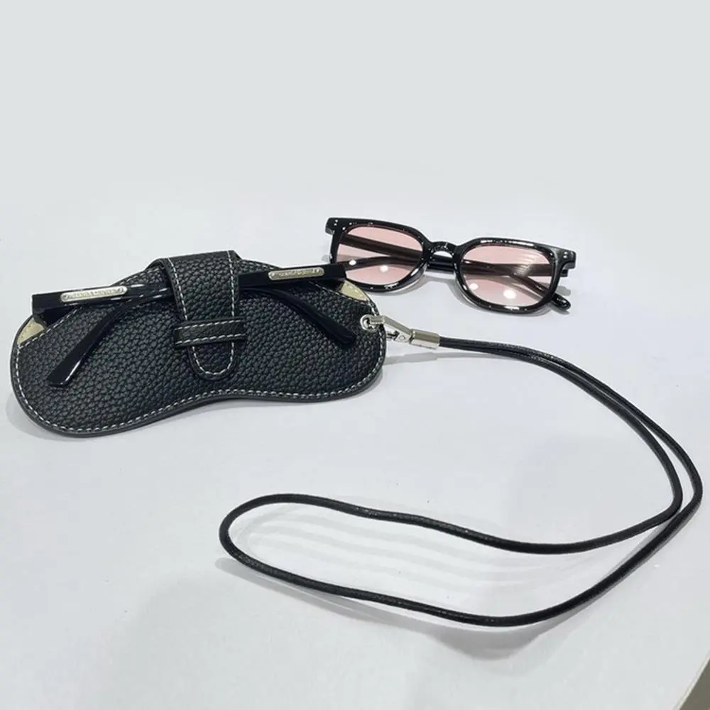 Portable Sunglasses Storage Bag Glasses Case Business Travel Hanging Neck Leather Glasses Holder Protective Sleeve With Lanyard