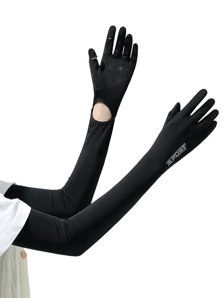 Ice Silk Sunscreen Sleeve Women's Long Gloves Driving Arm Guard Sleeve Anti-UV Thin Summer Sports Cycling Loose Non-slip Sleeve