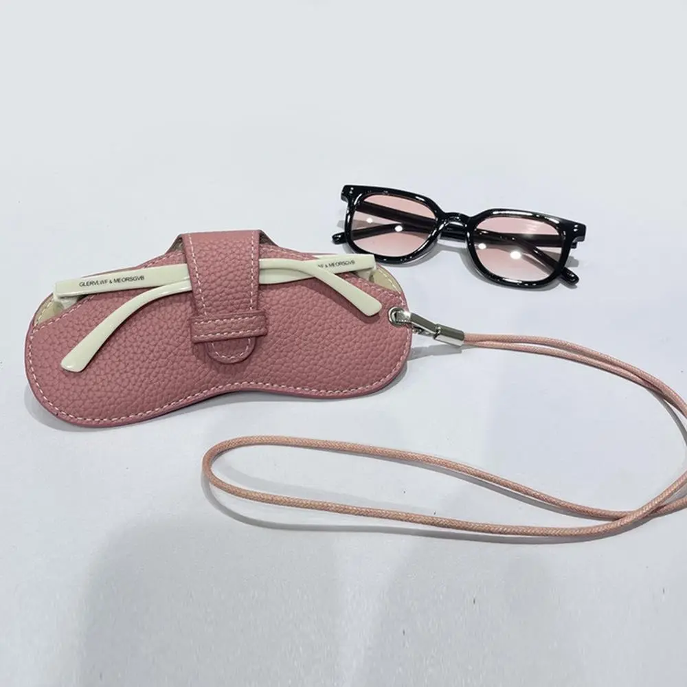 Portable Sunglasses Storage Bag Glasses Case Business Travel Hanging Neck Leather Glasses Holder Protective Sleeve With Lanyard