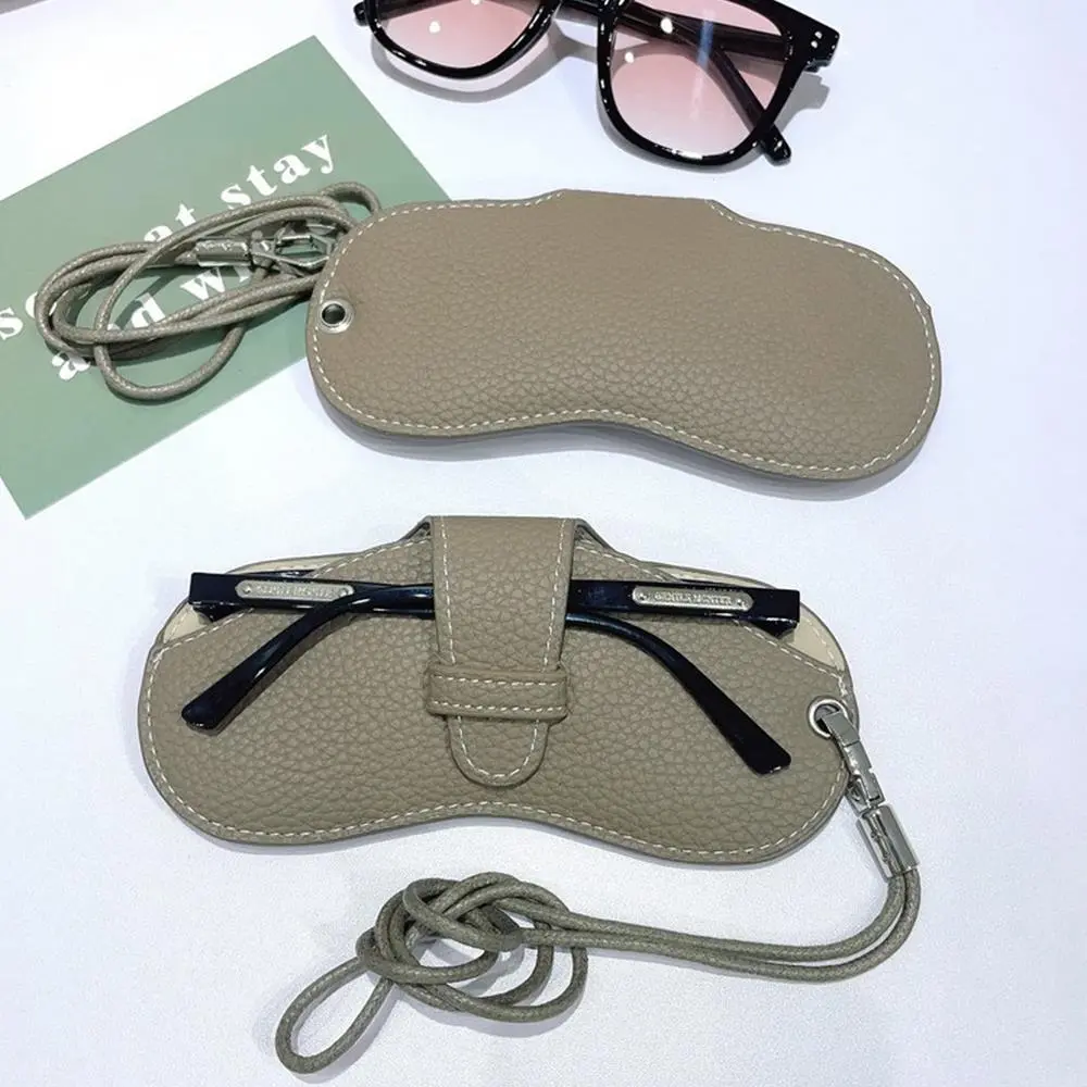 Portable Sunglasses Storage Bag Glasses Case Business Travel Hanging Neck Leather Glasses Holder Protective Sleeve With Lanyard