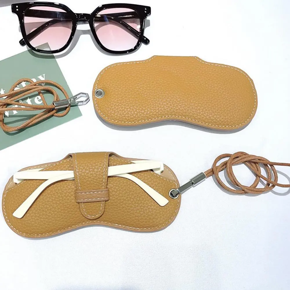 Portable Sunglasses Storage Bag Glasses Case Business Travel Hanging Neck Leather Glasses Holder Protective Sleeve With Lanyard